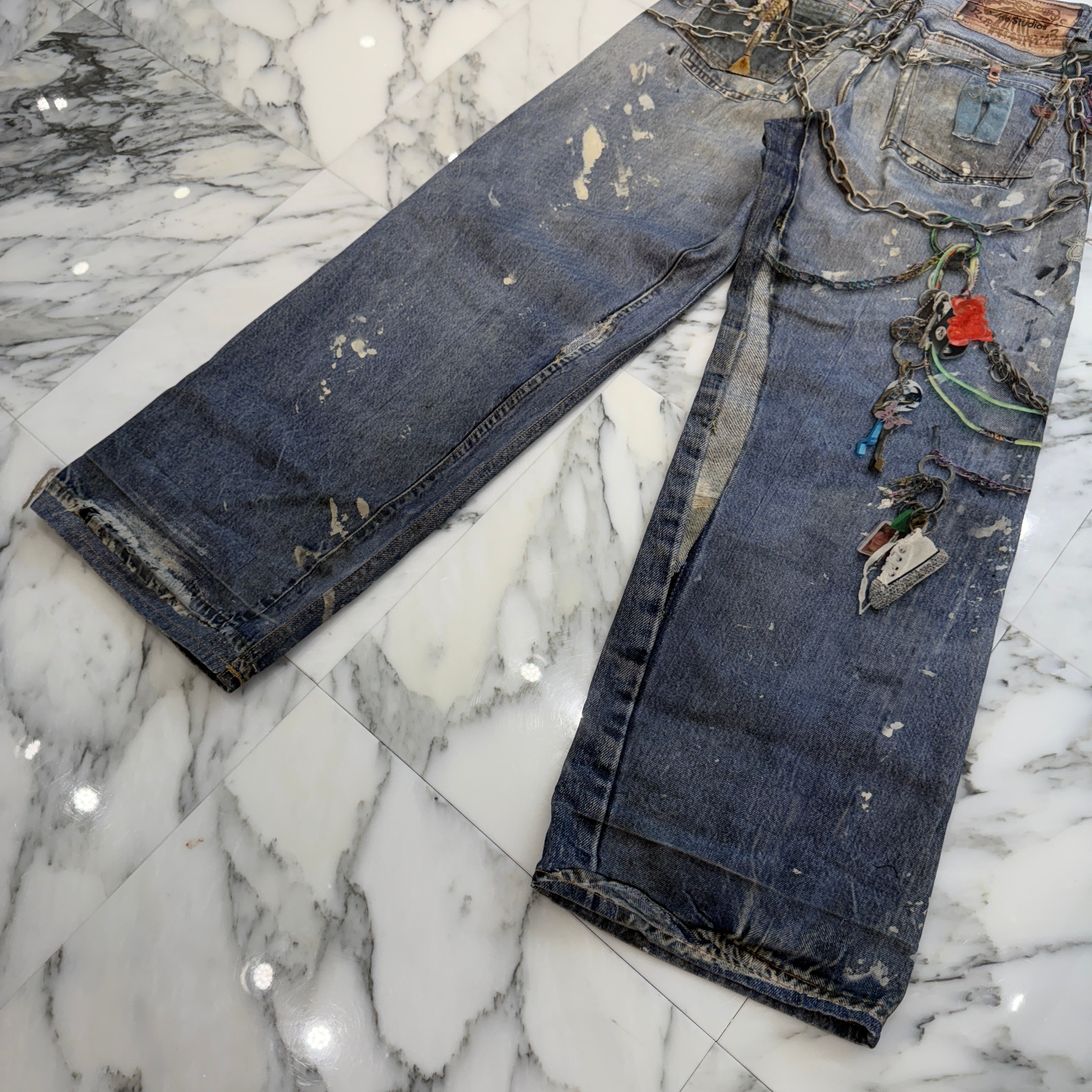 Acne Studios 2024AW Trompe L'oeil Chain Graphic Over Denim Pants