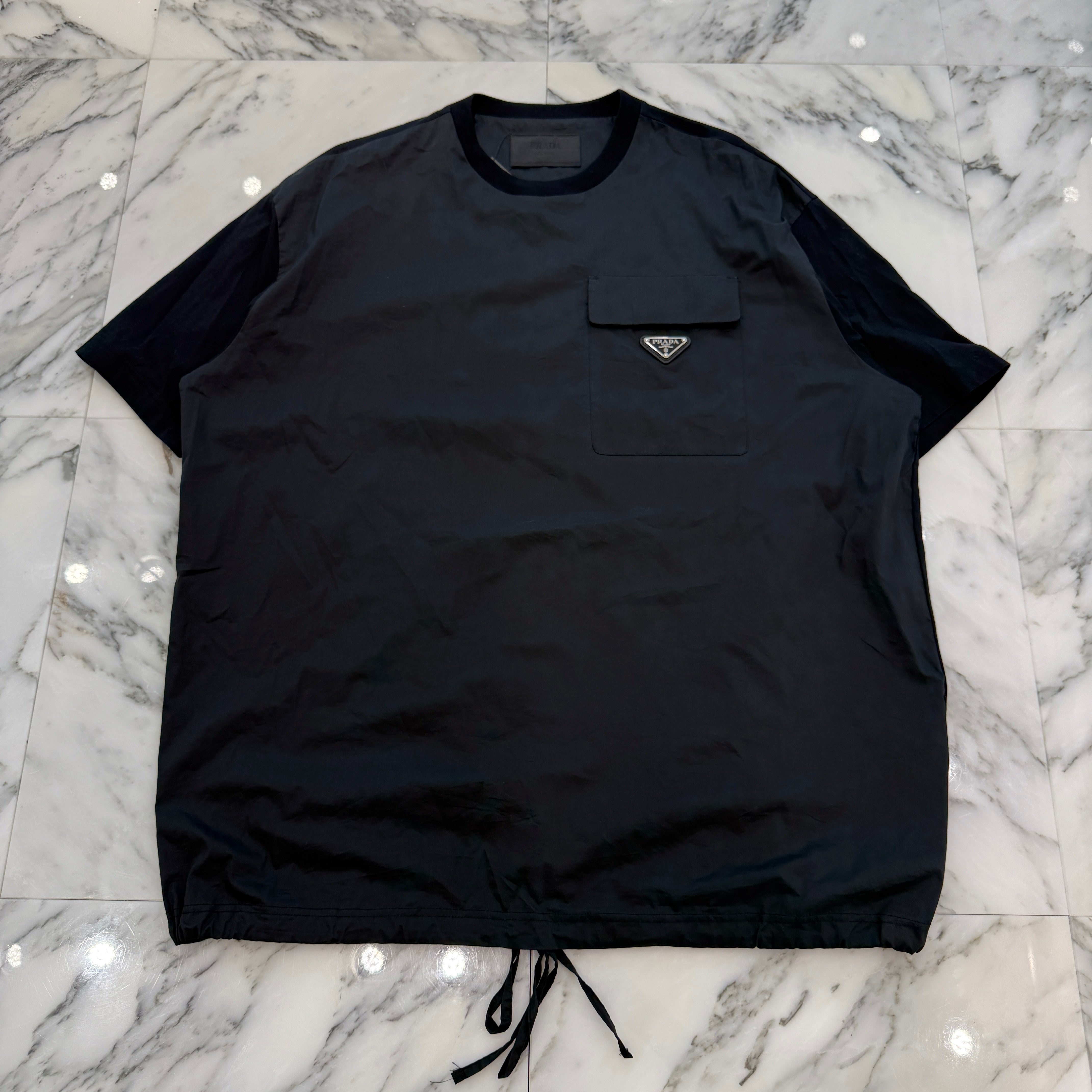 PRADA 2022SS Triangle Logo Switching Tee UJN793 S221 10GA Size XS プラダ トライアングルロゴ 素材切替 Tシャツ サイズXS