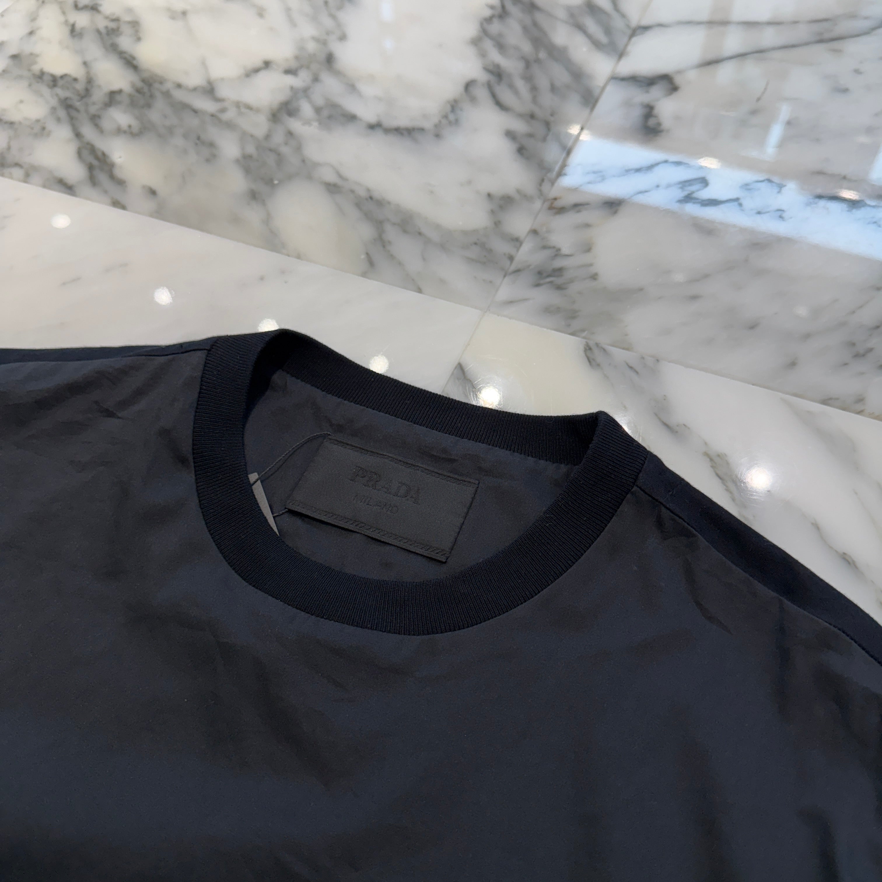 PRADA 2022SS Triangle Logo Switching Tee UJN793 S221 10GA Size XS プラダ トライアングルロゴ 素材切替 Tシャツ サイズXS