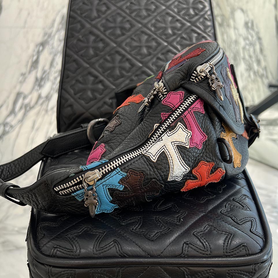 CHROME HEARTS Multi Color Cemetery Cross Patch 1 SNAT PACK MEDIUM LEATHER WAIST BAG クロムハーツ マルチカラー セメタリークロスパッチ 1スナットパック ミディアムレザー ウェストバッグ