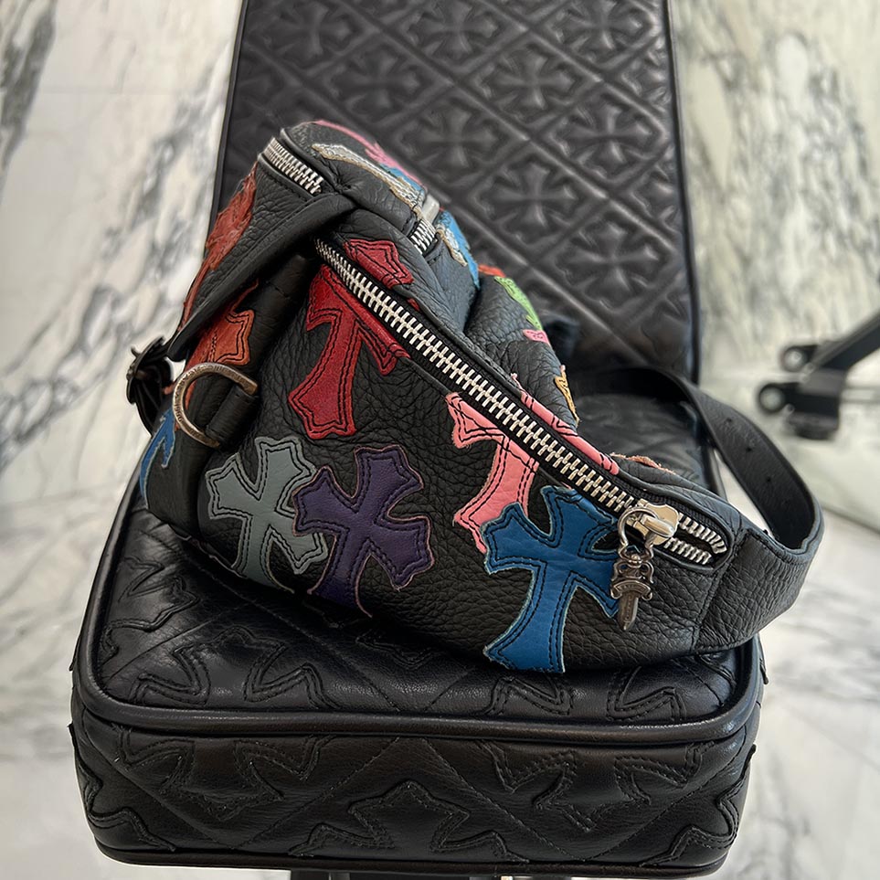 CHROME HEARTS Multi Color Cemetery Cross Patch 1 SNAT PACK MEDIUM LEATHER WAIST BAG クロムハーツ マルチカラー セメタリークロスパッチ 1スナットパック ミディアムレザー ウェストバッグ