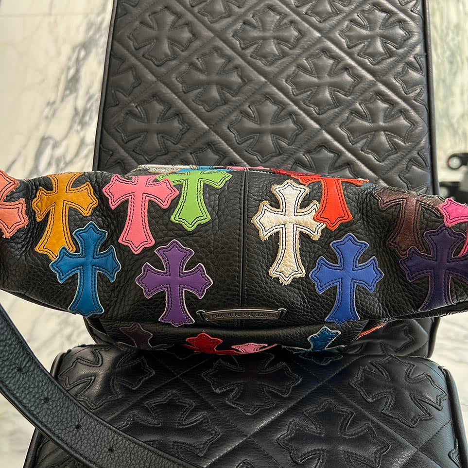 CHROME HEARTS Multi Color Cemetery Cross Patch 1 SNAT PACK MEDIUM LEATHER WAIST BAG クロムハーツ マルチカラー セメタリークロスパッチ 1スナットパック ミディアムレザー ウェストバッグ