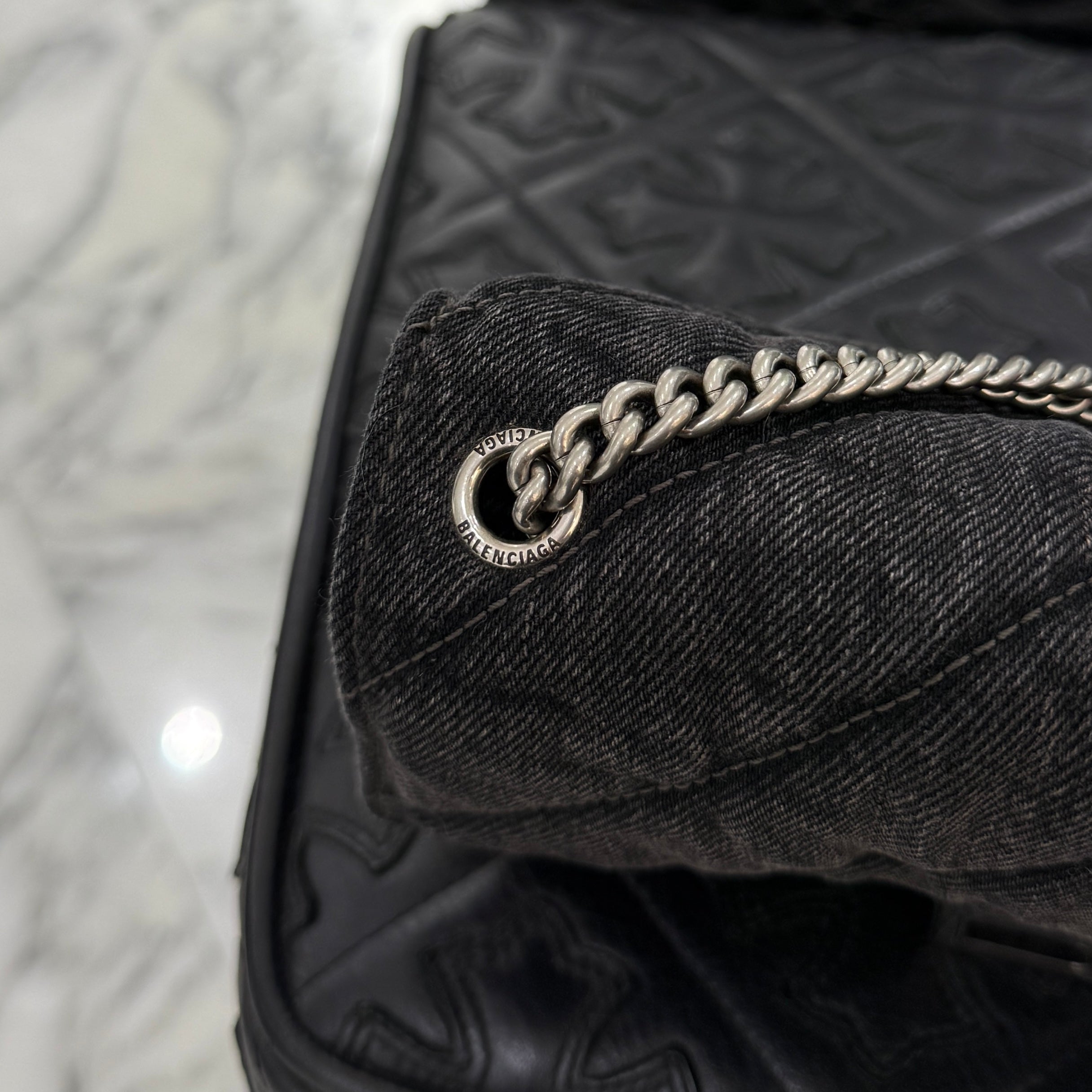 BALENCIAGA CRUSH Quilting Denim Shoulder Bag 716351 2AAK1 1000 バレンシアガ クラッシュ キルティングデニム ショルダーバッグ