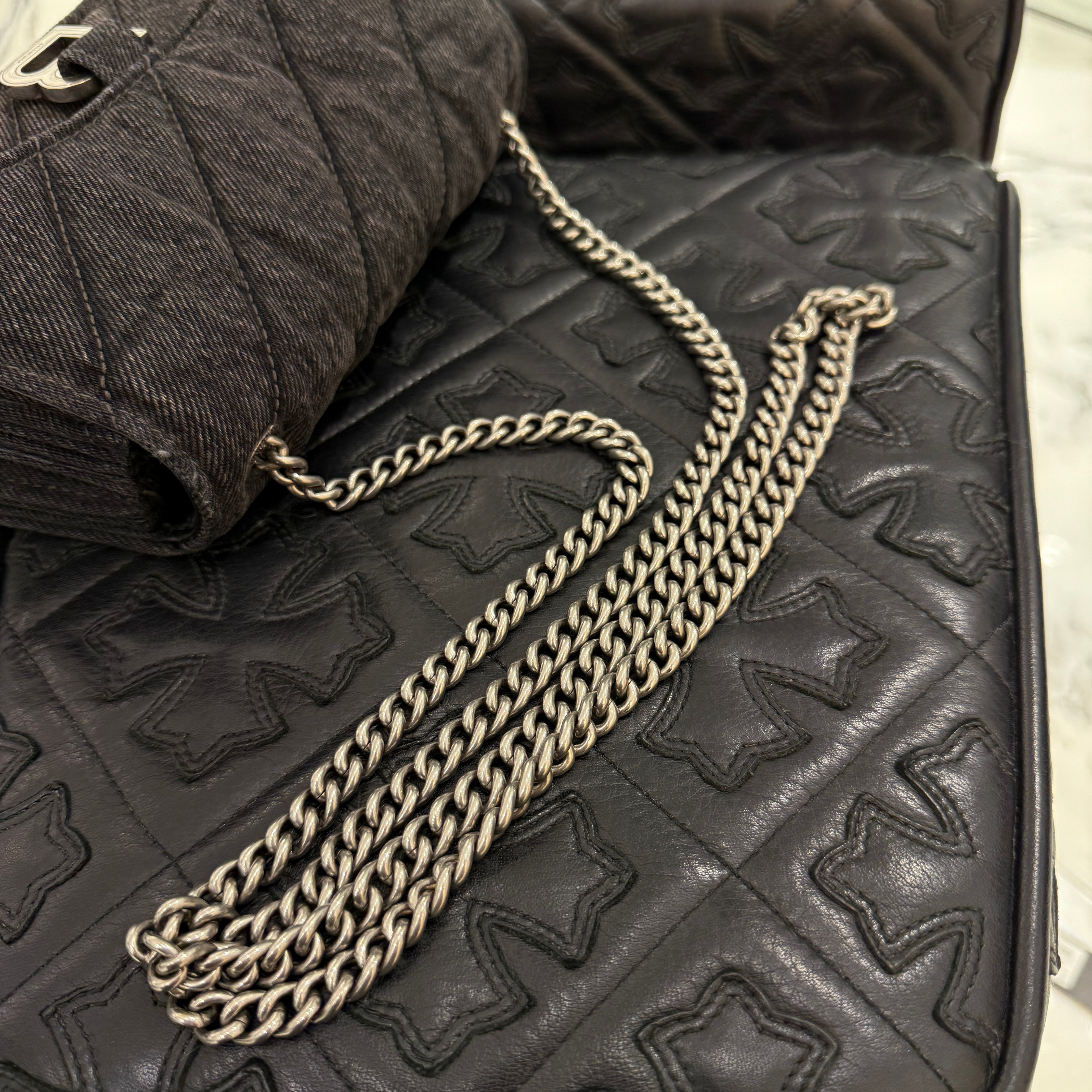 BALENCIAGA CRUSH Quilting Denim Shoulder Bag 716351 2AAK1 1000 バレンシアガ クラッシュ キルティングデニム ショルダーバッグ