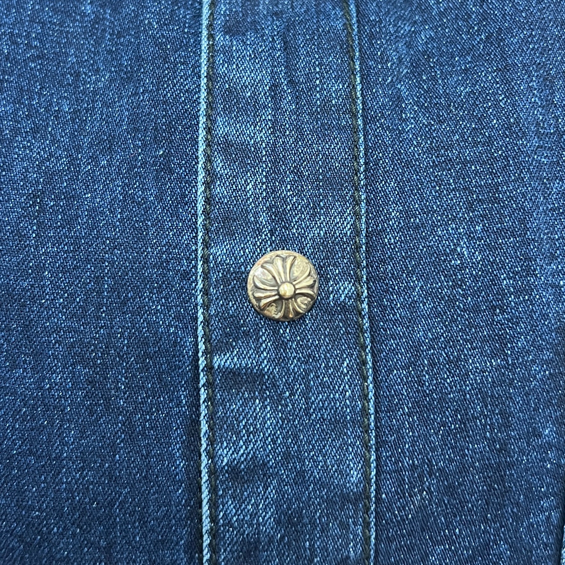 CHROME HEARTS Y NOT Leather Cross Patch Denim Shirt Size M クロムハーツ ワイノット レザークロスパッチ デニムシャツ サイズM