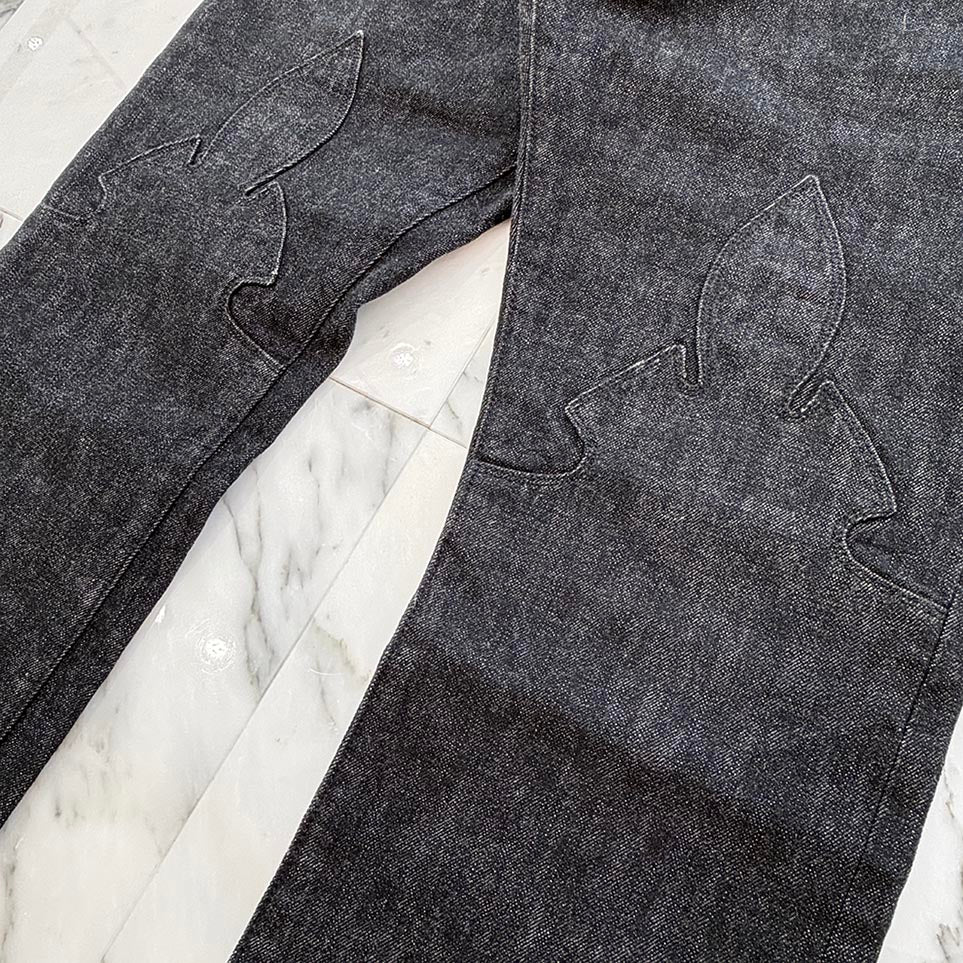 CHROME HEARTS Flare Knee Star Leather Patch Denim Pants Size 31