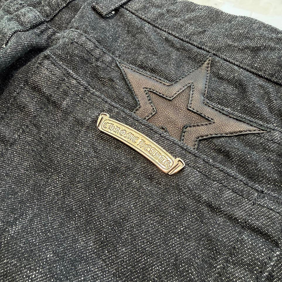 CHROME HEARTS Flare Knee Star Leather Patch Denim Pants Size 31 クロムハーツ フレアニー スターレザーパッチ デニムパンツ サイズ31