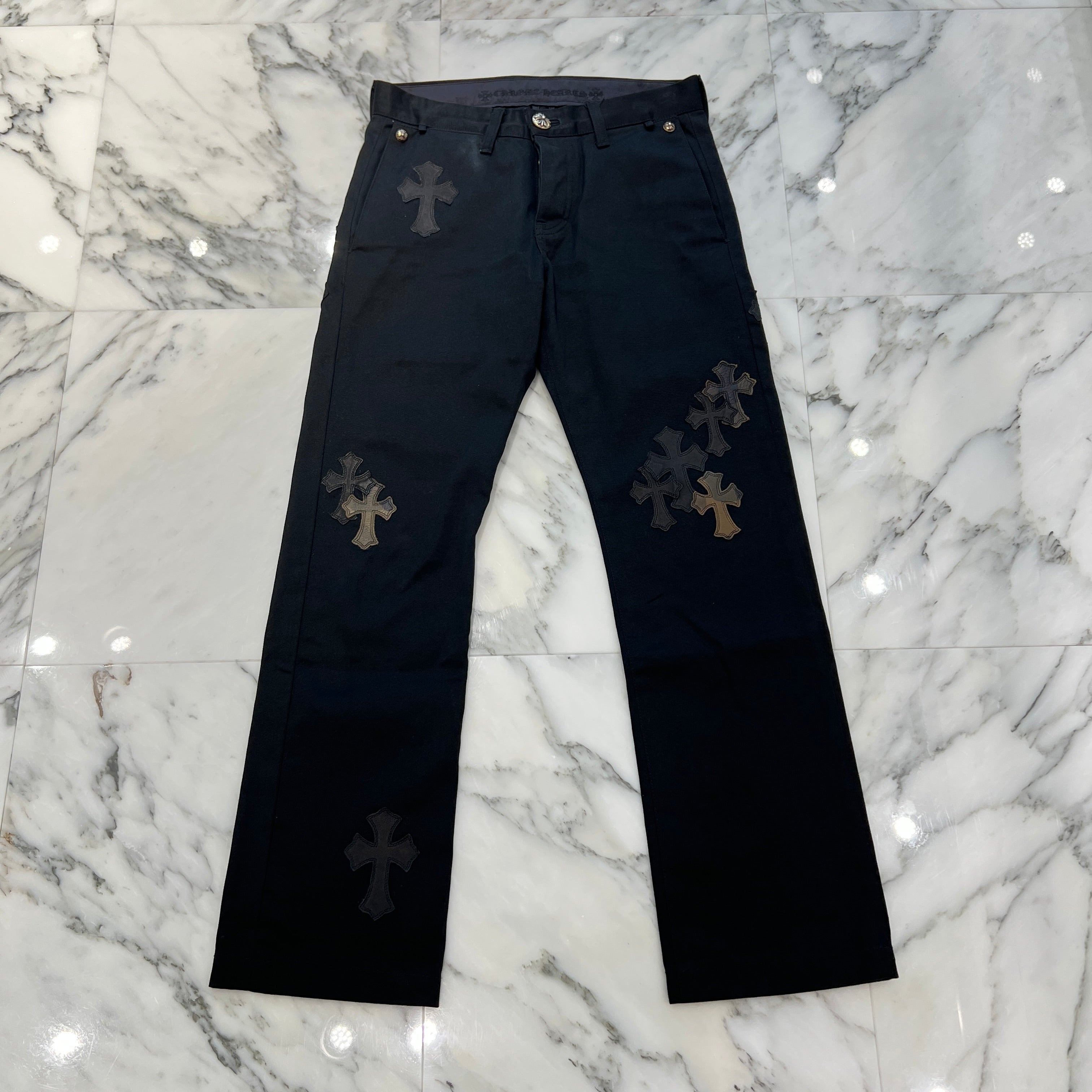 CHROME HEARTS Multi Leather Patch Cross Ball Button Cotton Chino Pants Size 29 クロムハーツ マルチレザーパッチ クロスボールボタン コットン チノパンツ サイズ29