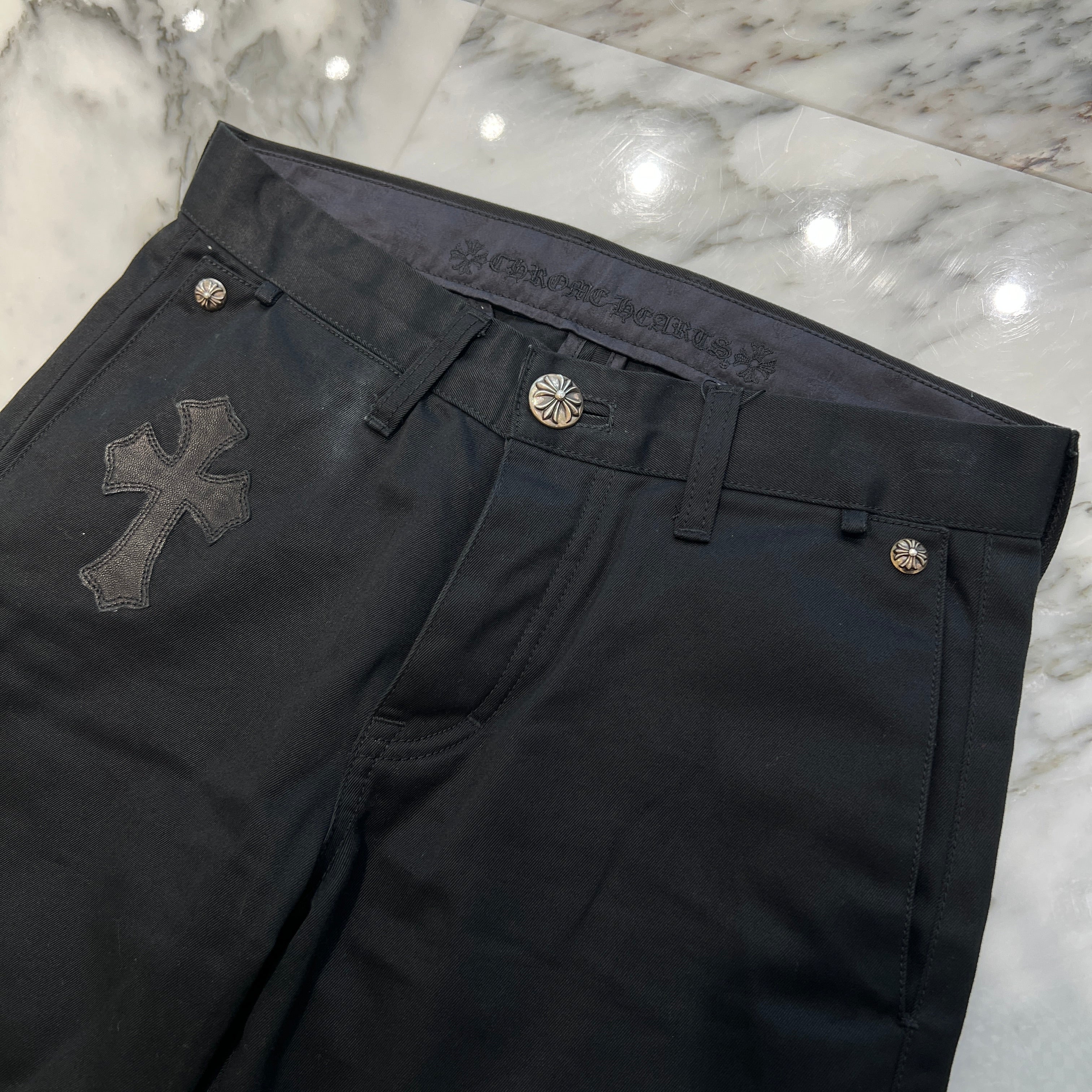 CHROME HEARTS Multi Leather Patch Cross Ball Button Cotton Chino Pants Size 29 クロムハーツ マルチレザーパッチ クロスボールボタン コットン チノパンツ サイズ29