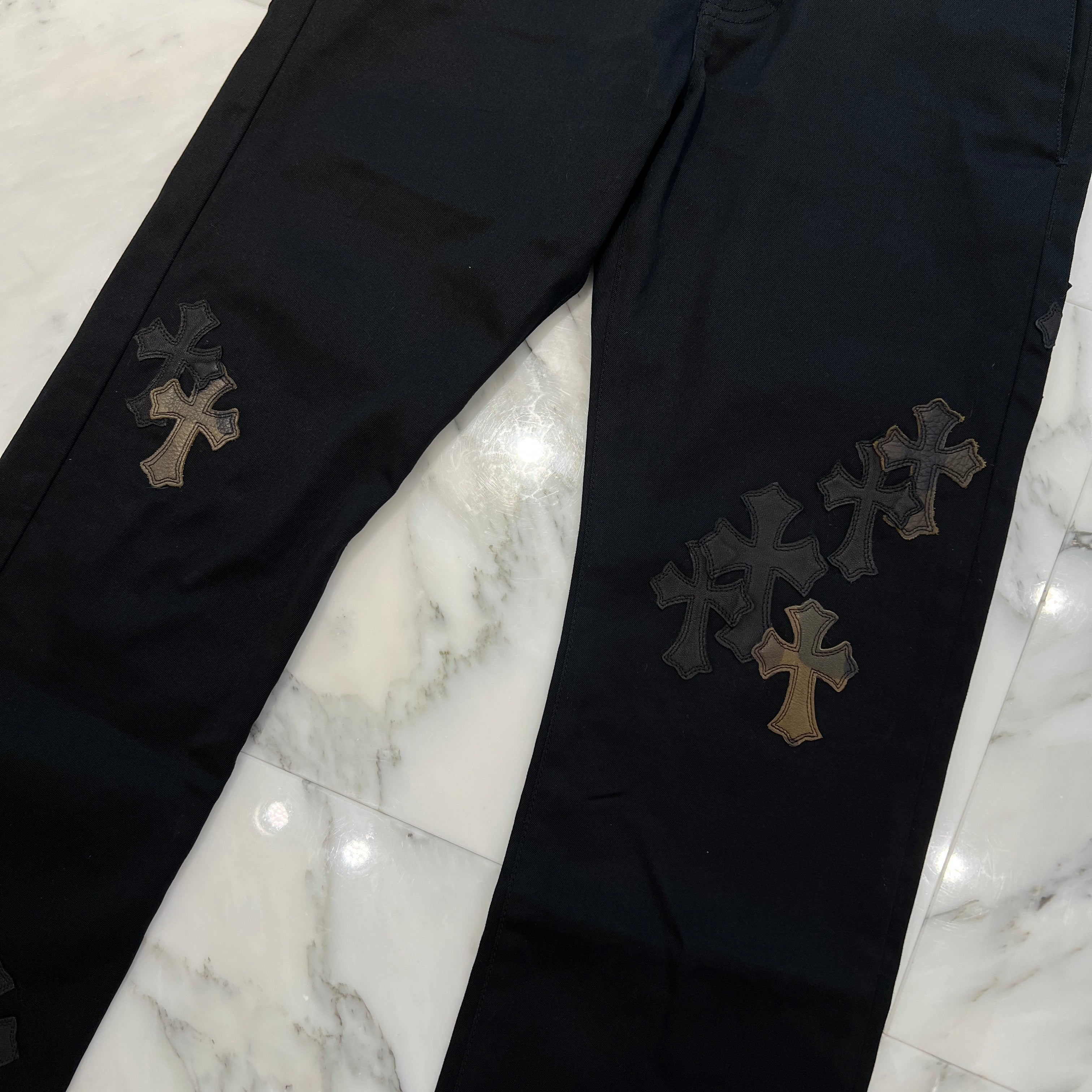 CHROME HEARTS Multi Leather Patch Cross Ball Button Cotton Chino Pants Size 29 クロムハーツ マルチレザーパッチ クロスボールボタン コットン チノパンツ サイズ29