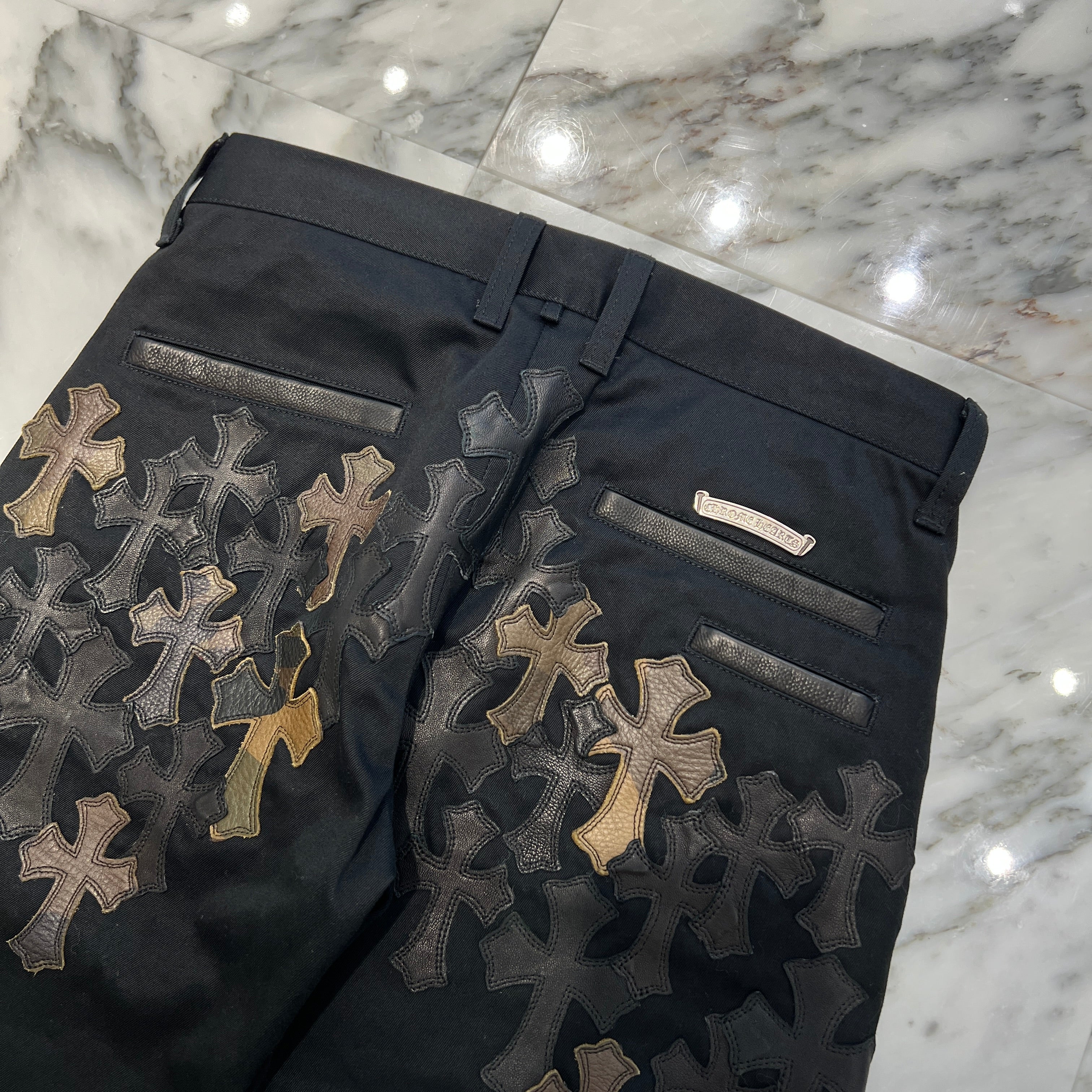 CHROME HEARTS Multi Leather Patch Cross Ball Button Cotton Chino Pants Size 29 クロムハーツ マルチレザーパッチ クロスボールボタン コットン チノパンツ サイズ29