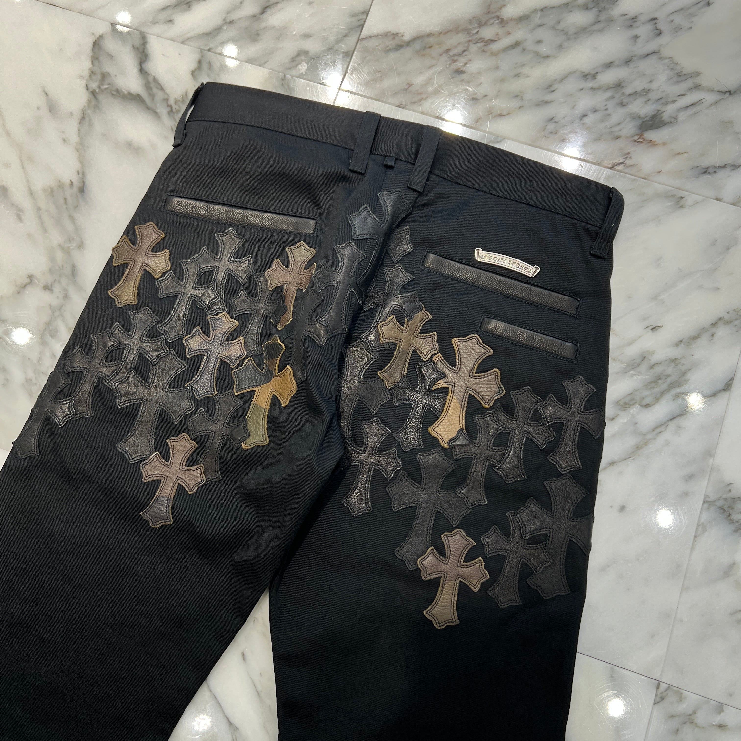 CHROME HEARTS Multi Leather Patch Cross Ball Button Cotton Chino Pants Size 29 クロムハーツ マルチレザーパッチ クロスボールボタン コットン チノパンツ サイズ29