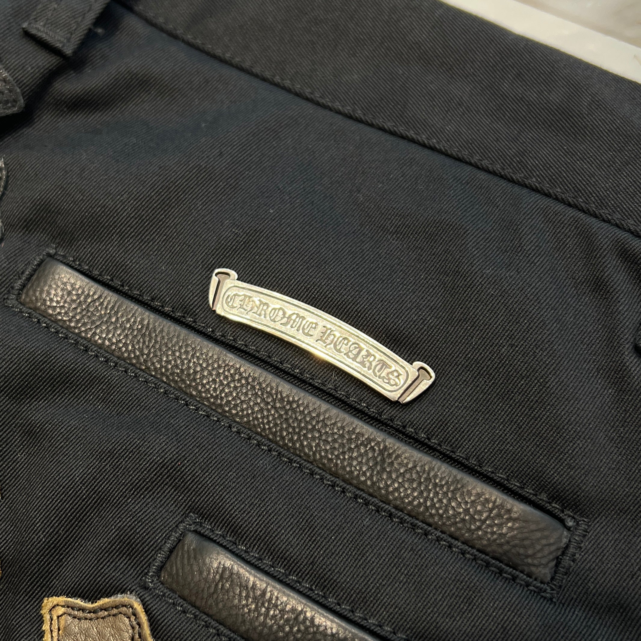 CHROME HEARTS Multi Leather Patch Cross Ball Button Cotton Chino Pants Size 29 クロムハーツ マルチレザーパッチ クロスボールボタン コットン チノパンツ サイズ29