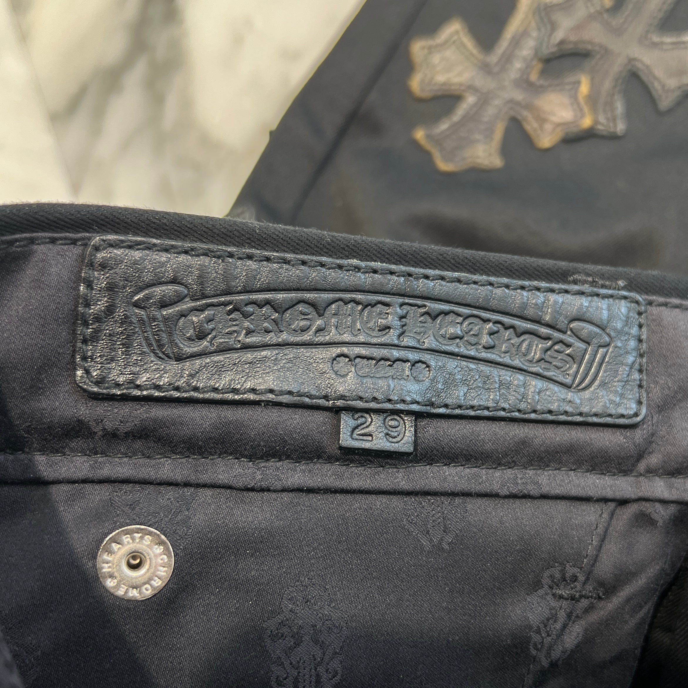 CHROME HEARTS Multi Leather Patch Cross Ball Button Cotton Chino Pants Size 29 クロムハーツ マルチレザーパッチ クロスボールボタン コットン チノパンツ サイズ29