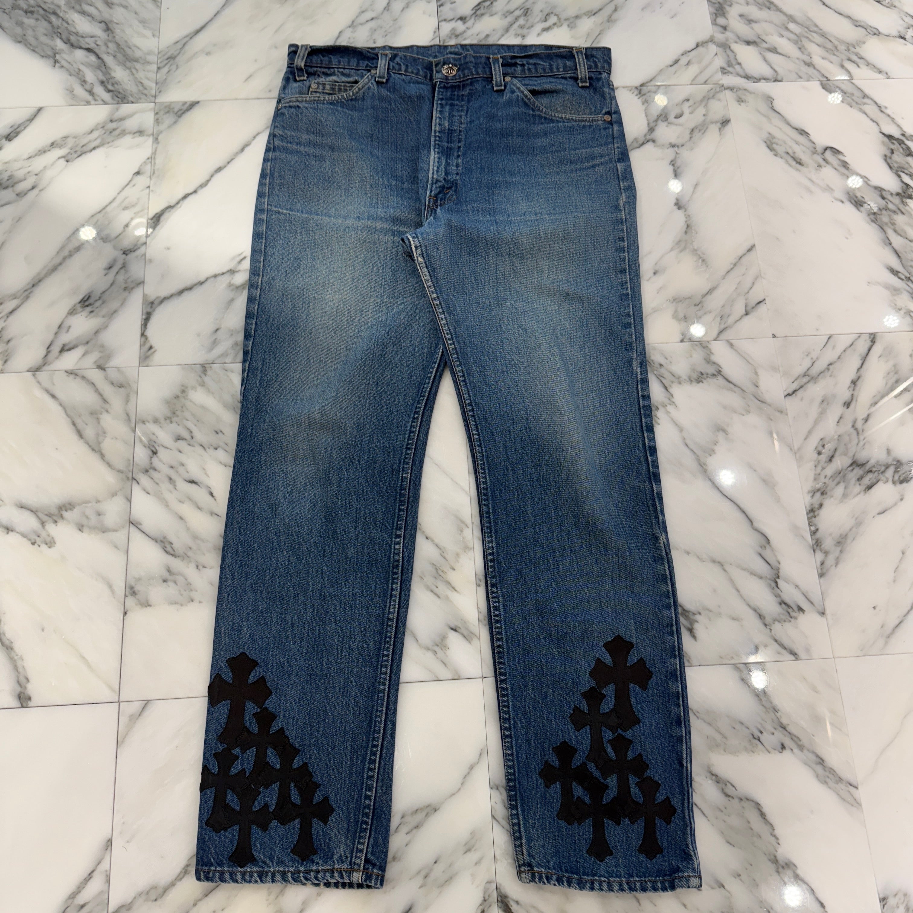 CHROME HEARTS × Levi's 505 VNTG Cemetery Leather Cross Patch Denim Pants Size36 クロムハーツ × リーバイス 505 ヴィンテージ セメタリーレザークロスパッチ デニムパンツ サイズ36
