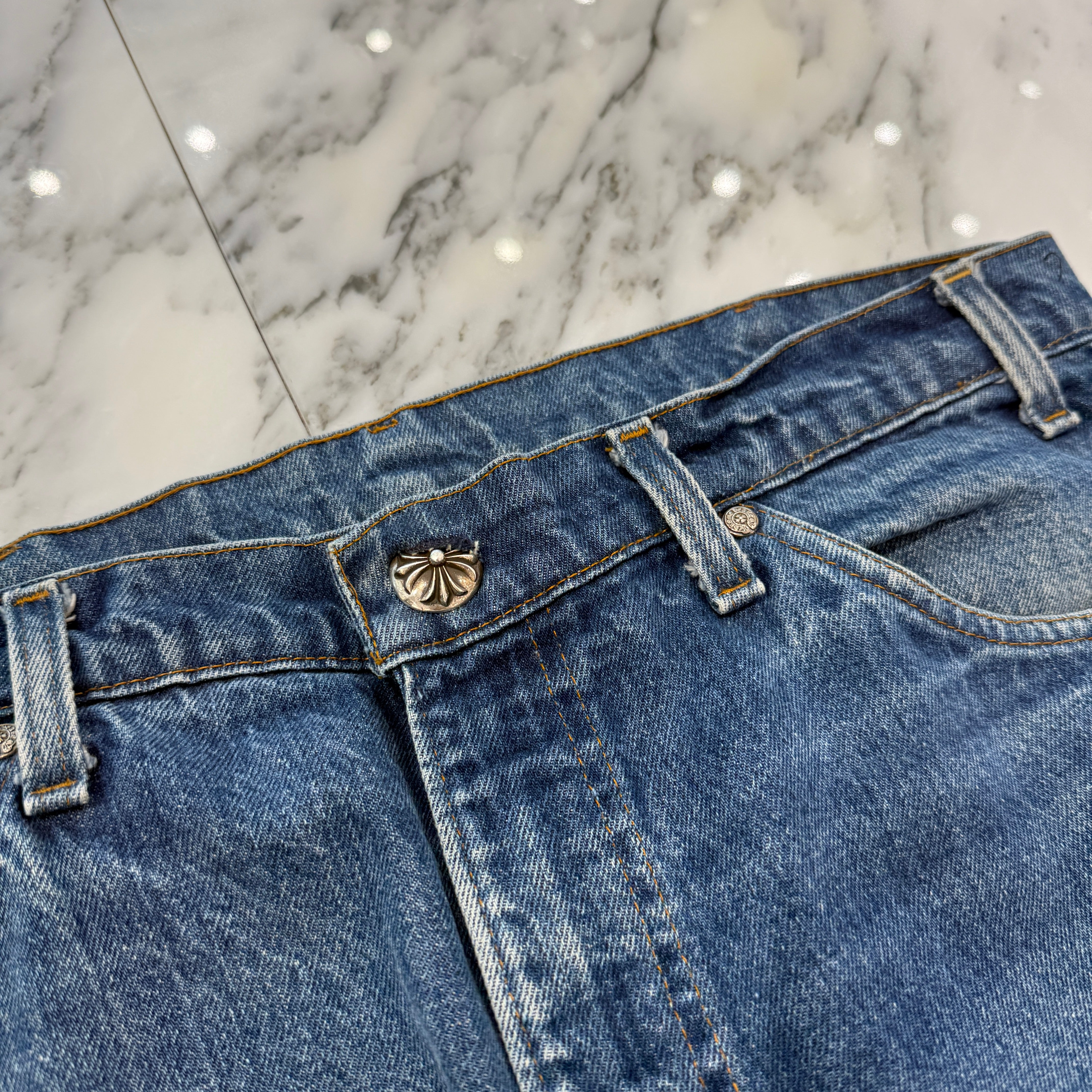 CHROME HEARTS × Levi's 505 VNTG Cemetery Leather Cross Patch Denim Pants Size36 クロムハーツ × リーバイス 505 ヴィンテージ セメタリーレザークロスパッチ デニムパンツ サイズ36