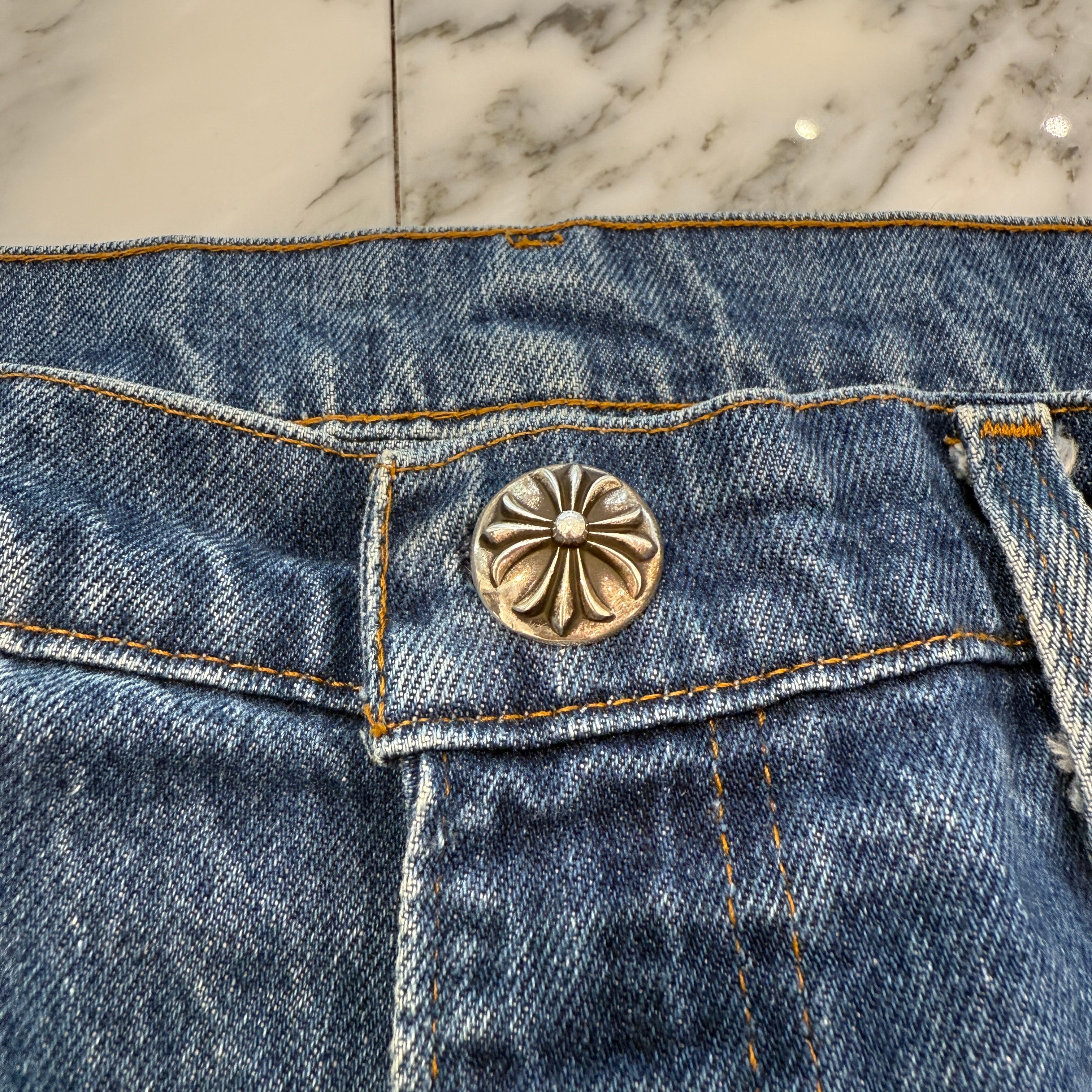CHROME HEARTS × Levi's 505 VNTG Cemetery Leather Cross Patch Denim Pants Size36 クロムハーツ × リーバイス 505 ヴィンテージ セメタリーレザークロスパッチ デニムパンツ サイズ36