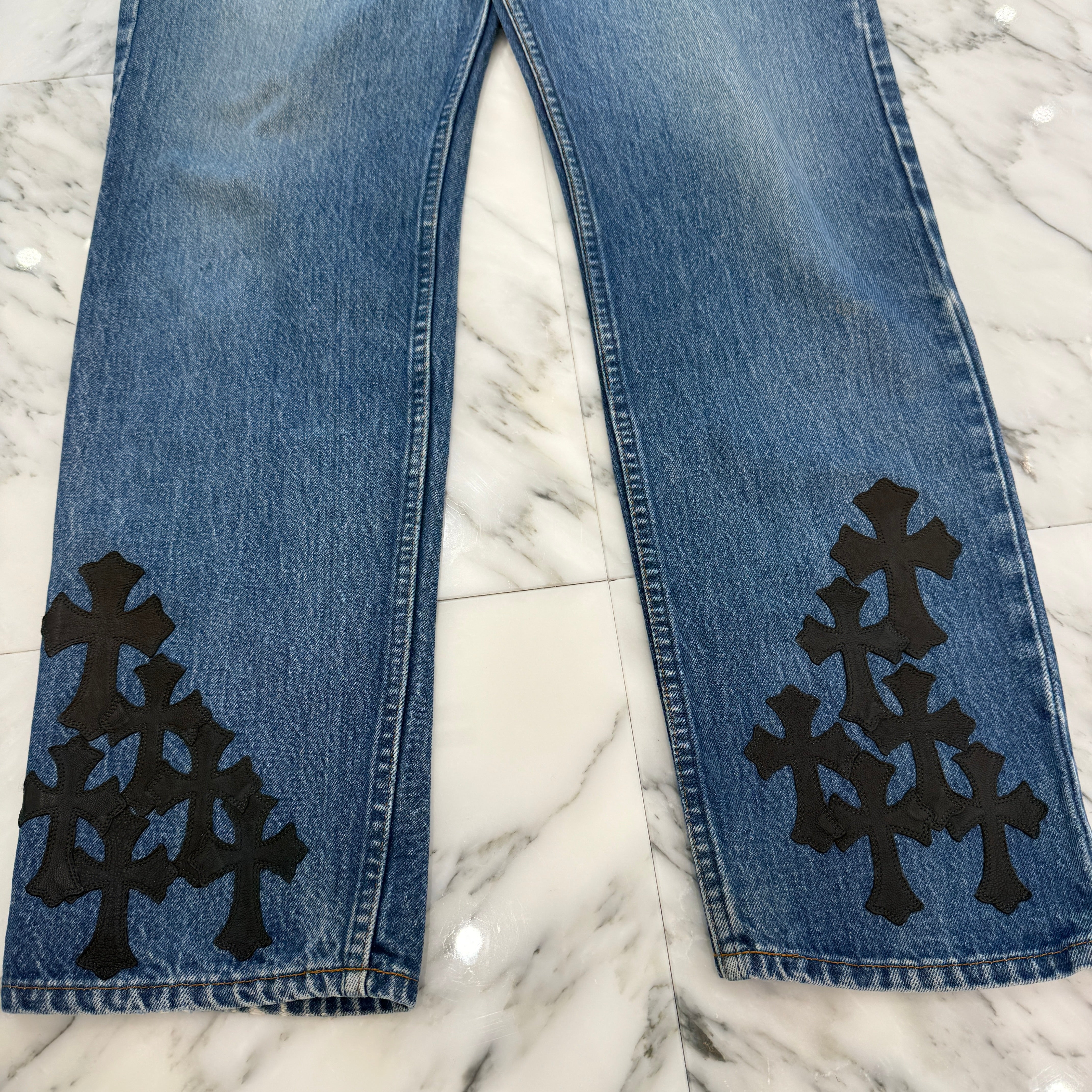 CHROME HEARTS × Levi's 505 VNTG Cemetery Leather Cross Patch Denim Pants Size36 クロムハーツ × リーバイス 505 ヴィンテージ セメタリーレザークロスパッチ デニムパンツ サイズ36