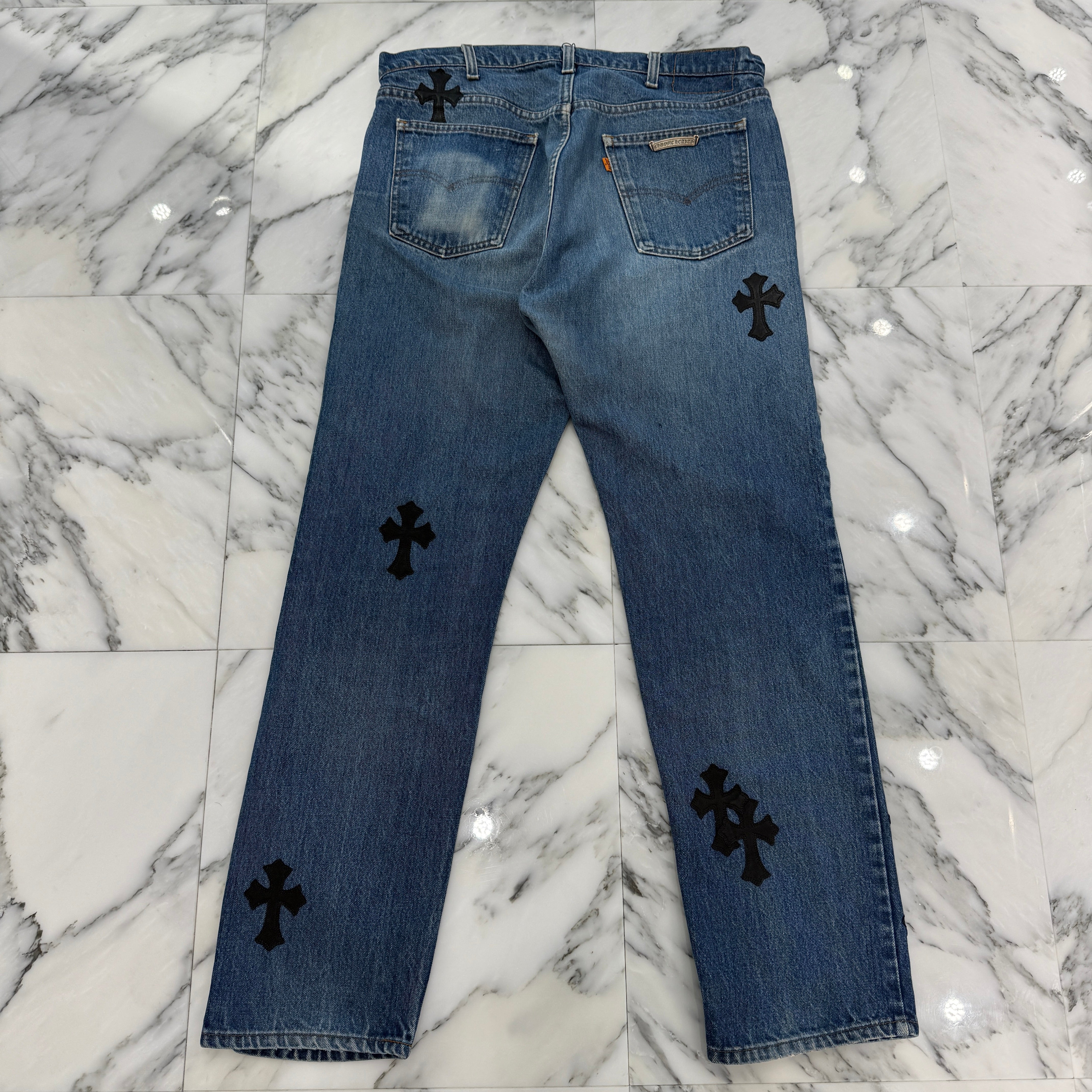 CHROME HEARTS × Levi's 505 VNTG Cemetery Leather Cross Patch Denim Pants Size36 クロムハーツ × リーバイス 505 ヴィンテージ セメタリーレザークロスパッチ デニムパンツ サイズ36