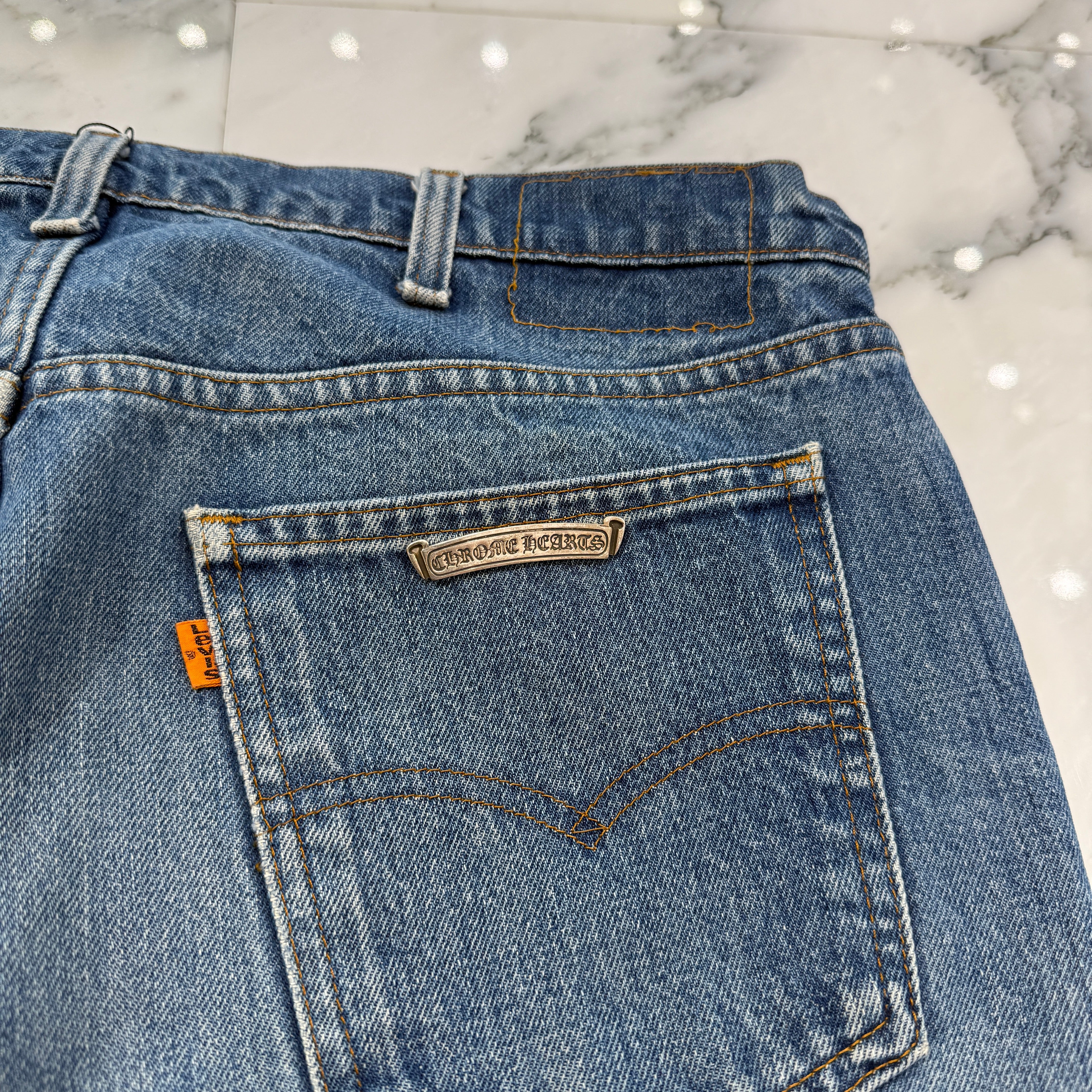 CHROME HEARTS × Levi's 505 VNTG Cemetery Leather Cross Patch Denim Pants Size36 クロムハーツ × リーバイス 505 ヴィンテージ セメタリーレザークロスパッチ デニムパンツ サイズ36