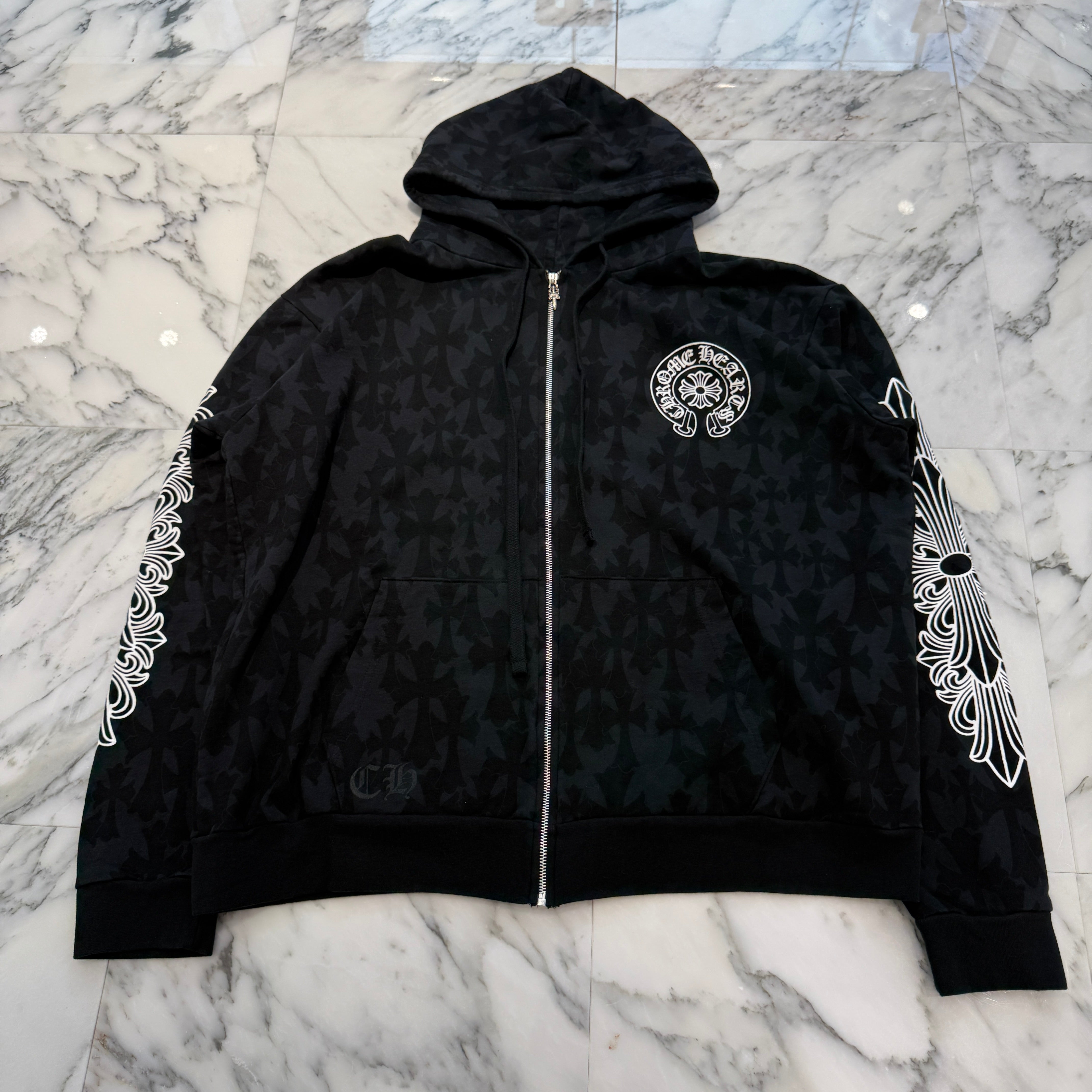 CHROME HEARTS 2024SS Graveyard Cemetery Cross Zip Up Hoodie Size XL クロムハーツ グレイブヤード セメタリークロス ジップアップ フーディ 総柄 サイズXL