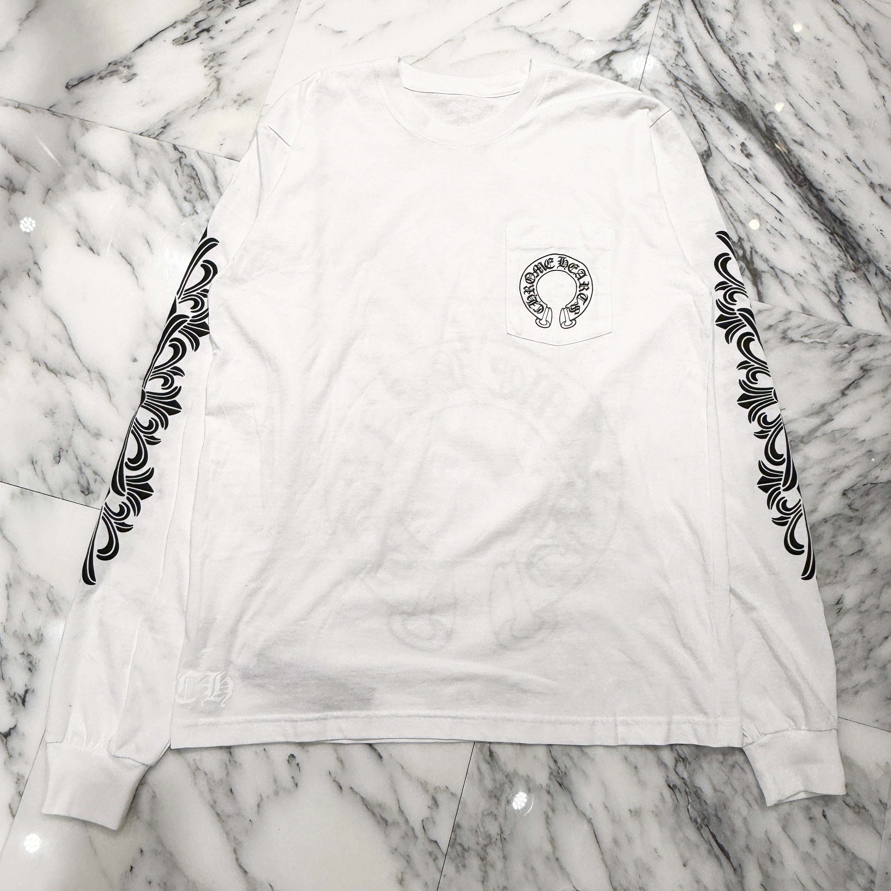 CHROME HEARTS Floral Cross Horseshoe Long Sleeve Tee Size L クロムハーツ フローラルクロス ホースシュー ロングスリーブTシャツ サイズL
