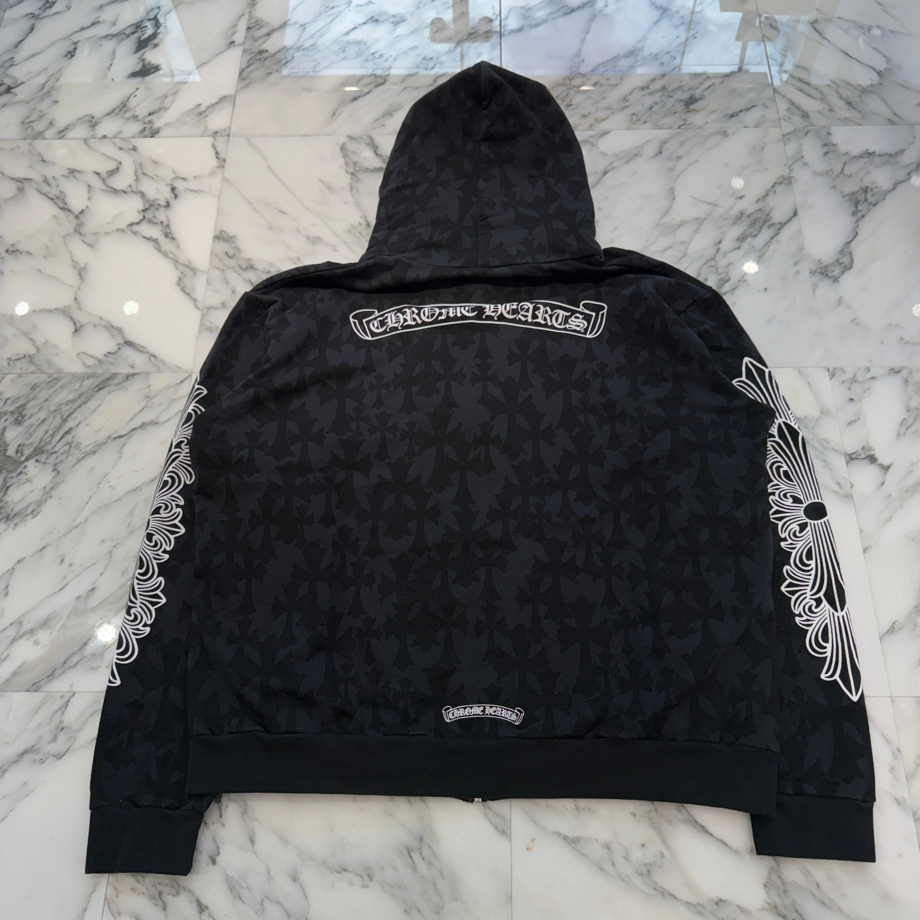 CHROME HEARTS 2024SS Graveyard Cemetery Cross Zip Up Hoodie Size XL クロムハーツ グレイブヤード セメタリークロス ジップアップ フーディ 総柄 サイズXL