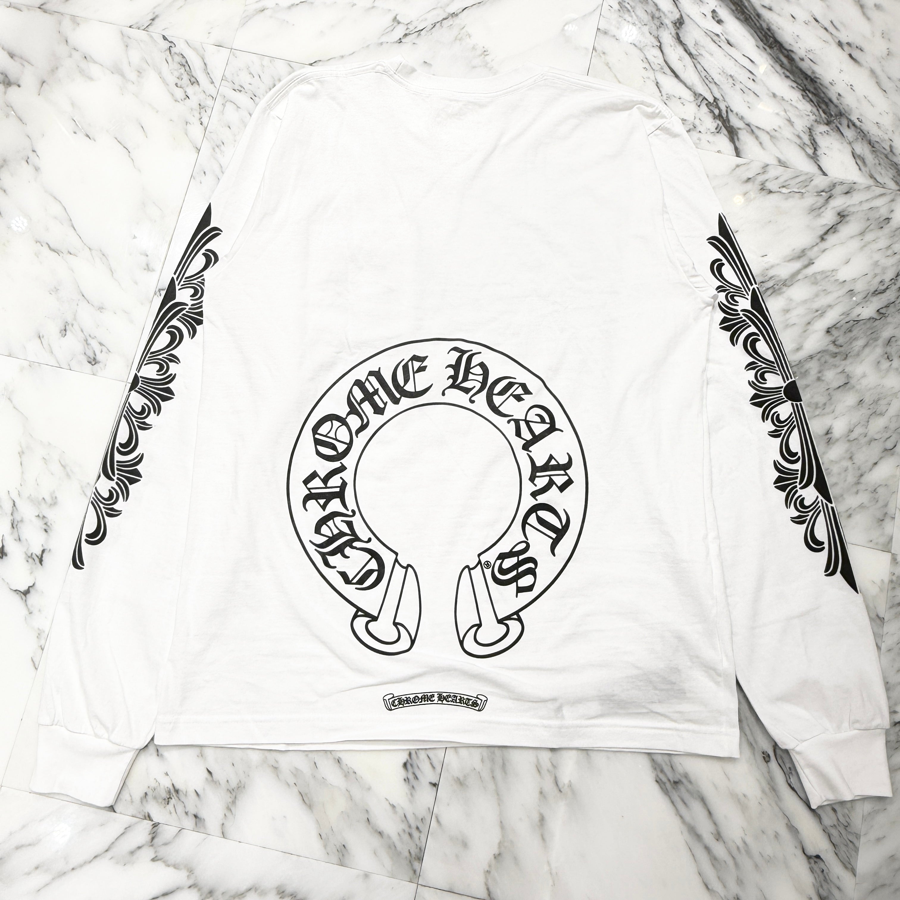 CHROME HEARTS Floral Cross Horseshoe Long Sleeve Tee Size L クロムハーツ フローラルクロス ホースシュー ロングスリーブTシャツ サイズL