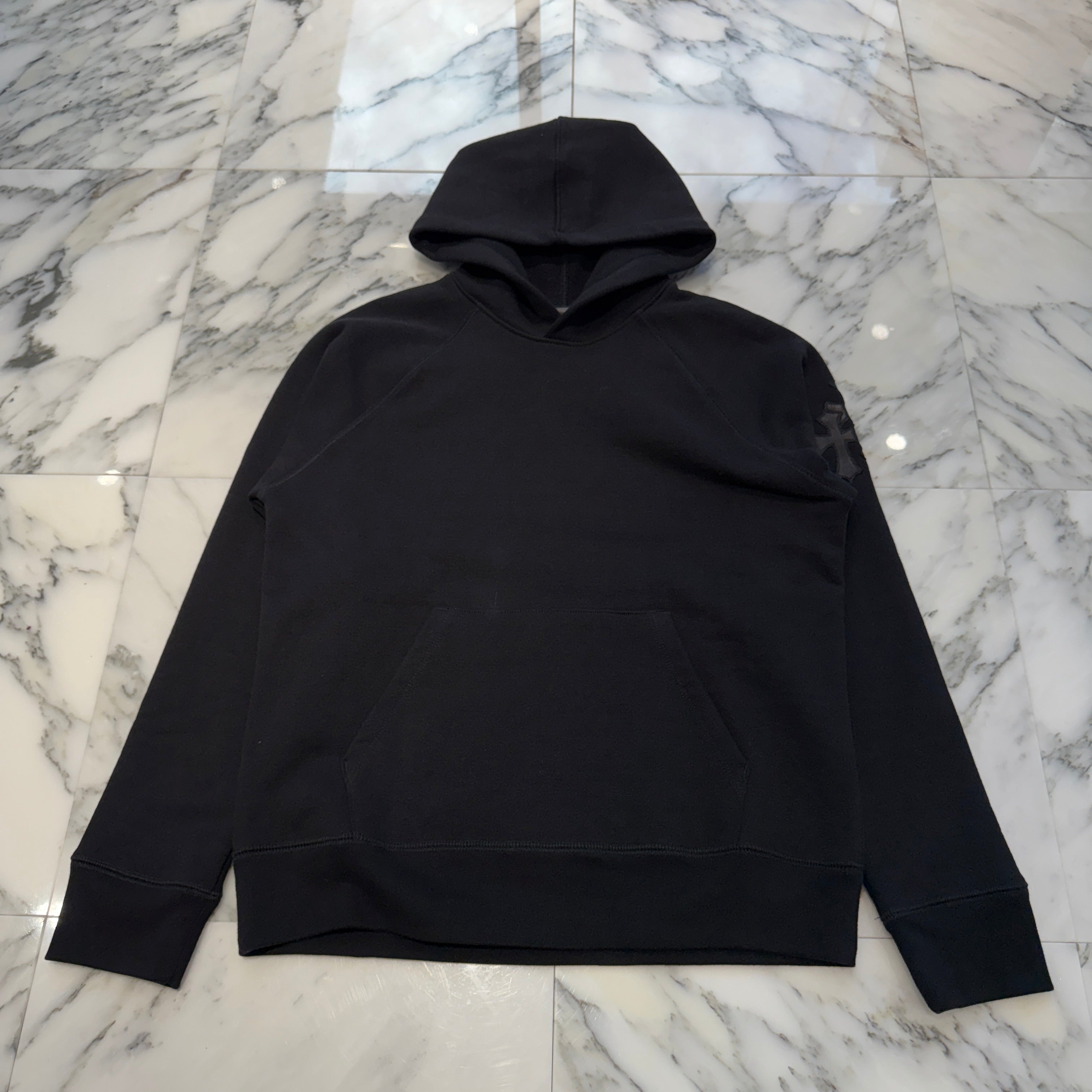 CHROME HEARTS Y NOT Cemetery Cross Leather Patch Pullover Hoodie Size S クロムハーツ ワイノット セメタリークロスレザーパッチ プルオーバー フーディー サイズS