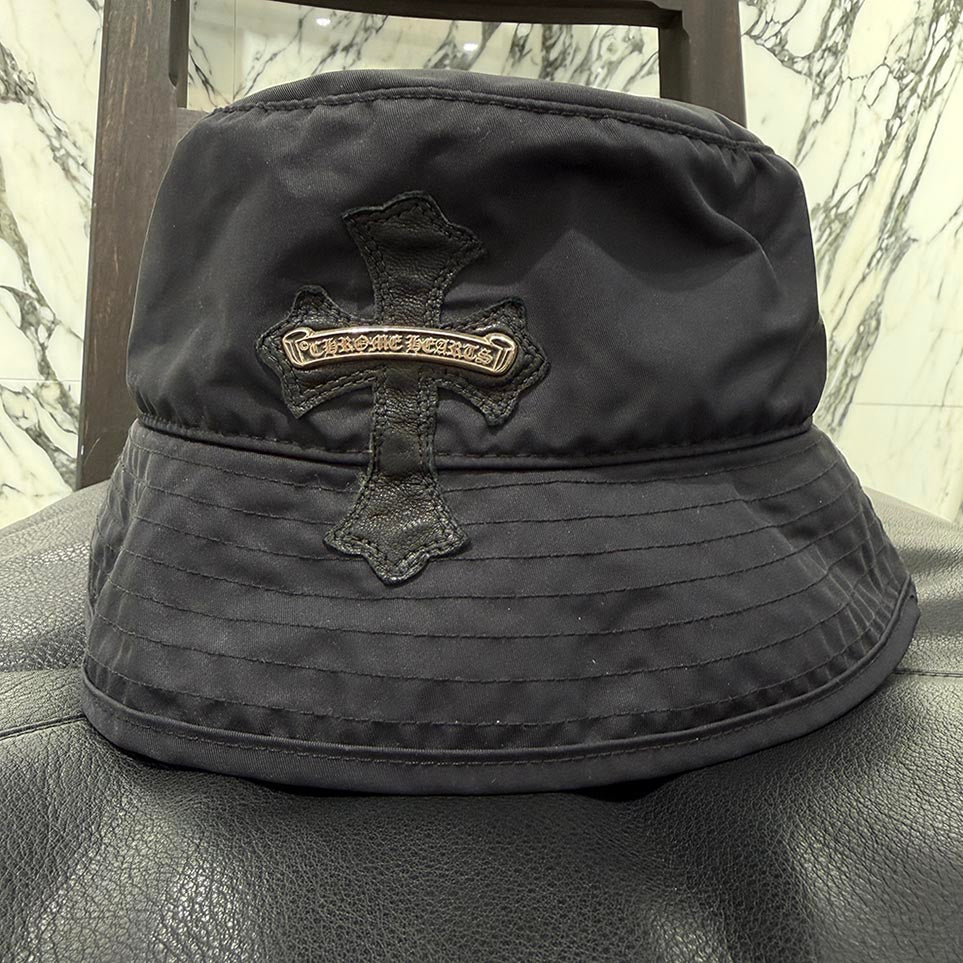 CHROME HEARTS 1 Cross Leather Patch Nylon Bucket Hat Size L (60.5cm) クロムハーツ 1クロス レザーパッチ ナイロン バケットハット サイズL (60.5cm)
