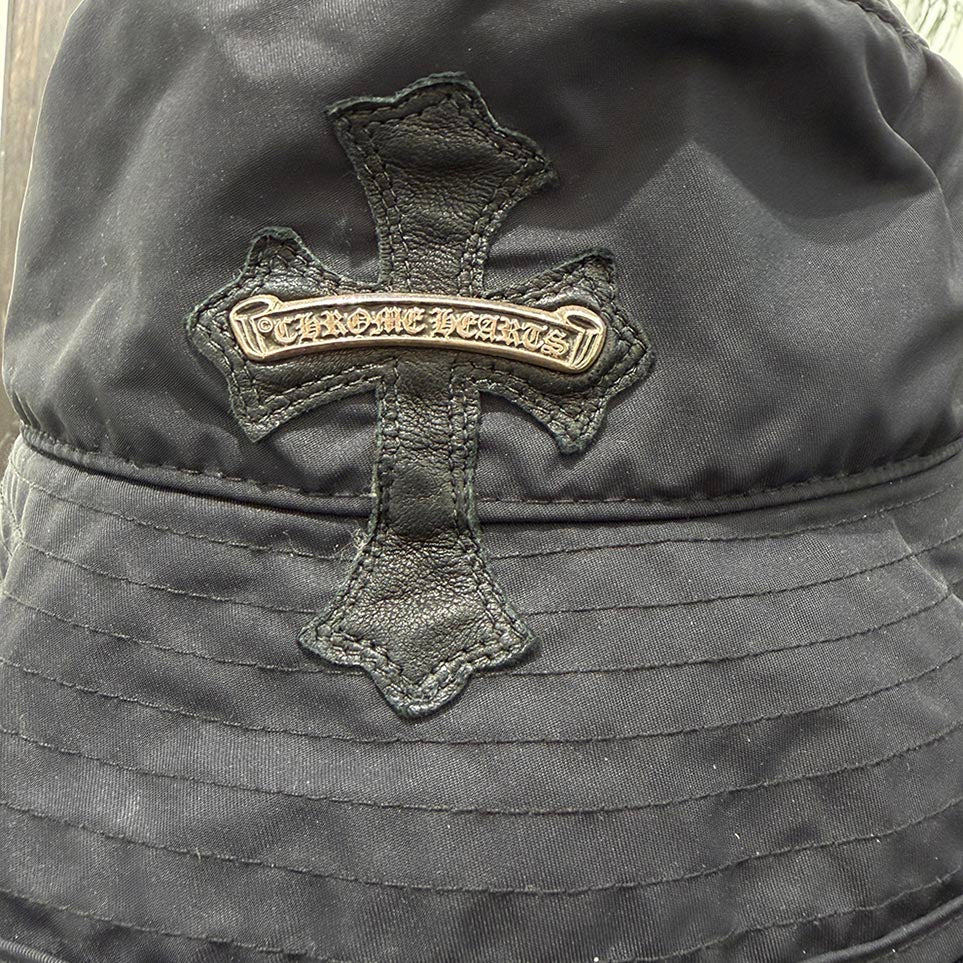 CHROME HEARTS 1 Cross Leather Patch Nylon Bucket Hat Size L (60.5cm) クロムハーツ 1クロス レザーパッチ ナイロン バケットハット サイズL (60.5cm)