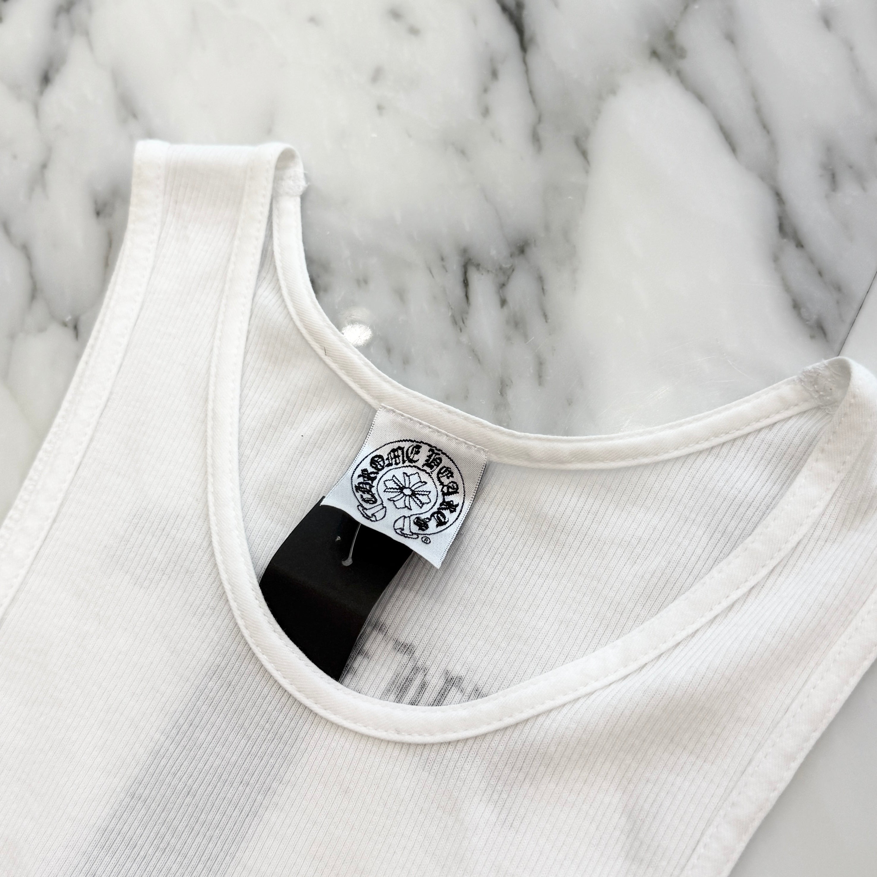 クロムハーツ CHROME HEARTS バックホースシュープリントタンクトップ CHROME HEARTS Los Angels Limited Vine Dagger Horseshoe Lib