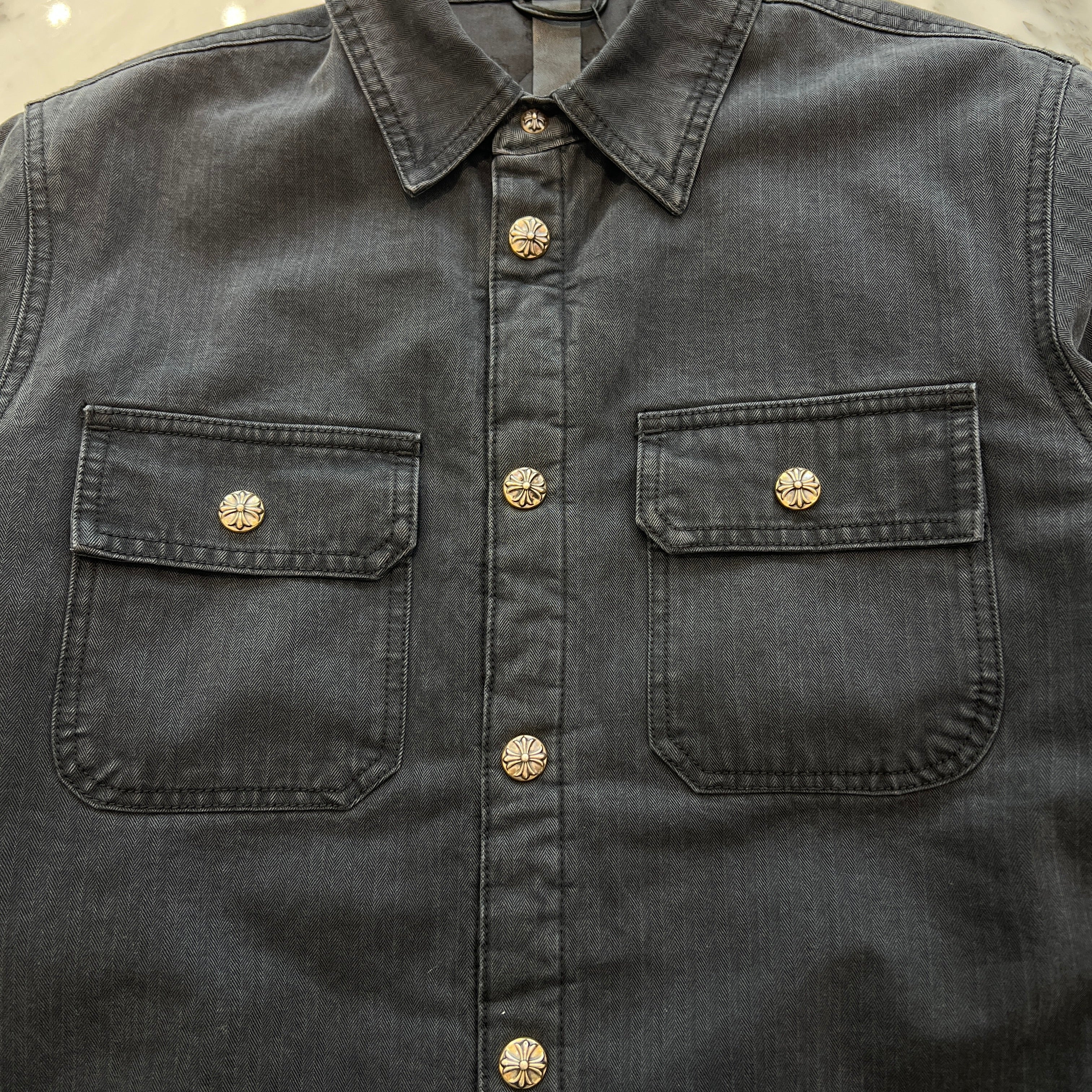 CHROME HEARTS Y NOT WORK DOG Herringbone Shirt Jacket Size M クロムハーツ ワイノット ワークドッグ ヘリンボーン シャツジャケット サイズM