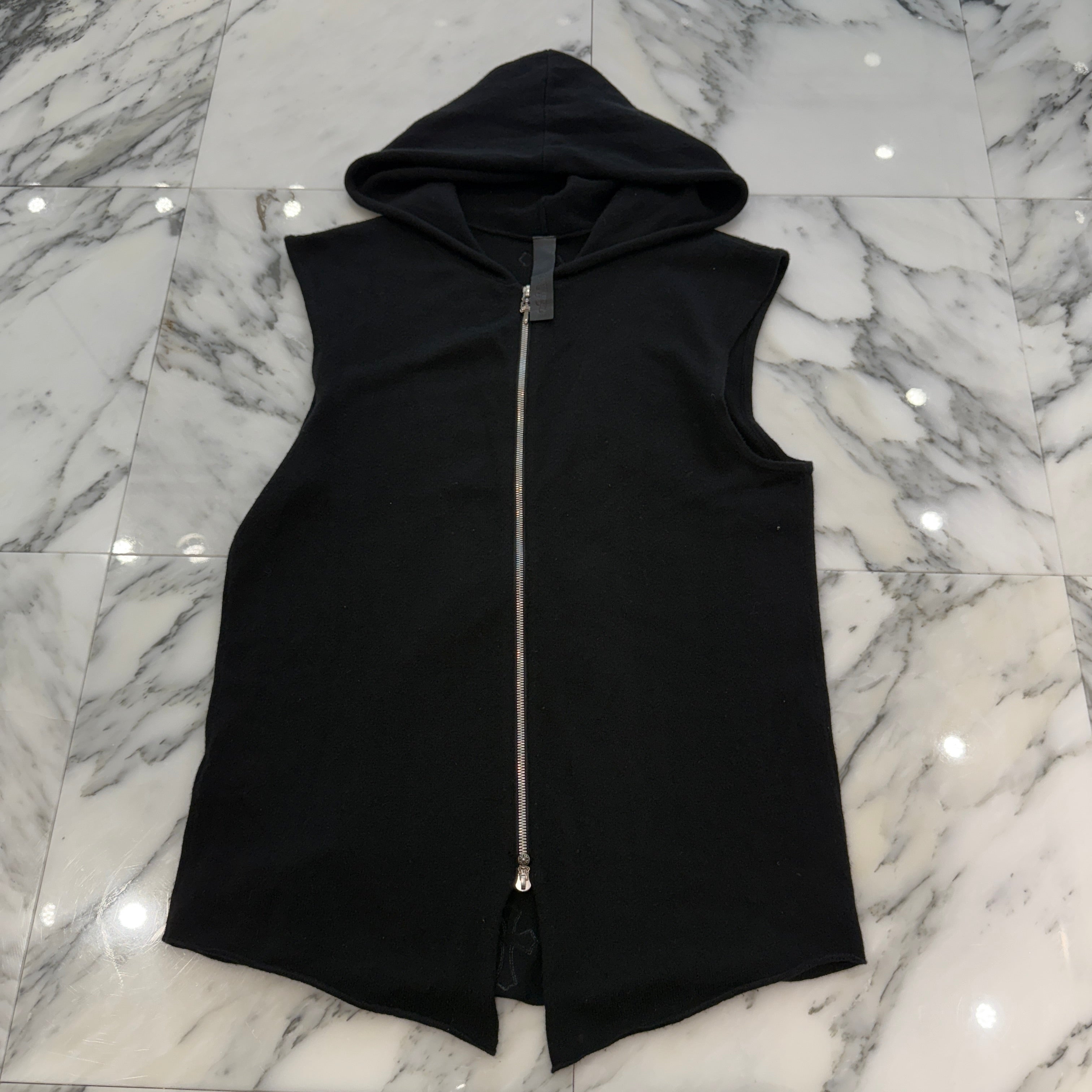 CHROME HEARTS Back Cross Patch Cashmere Hooded Zip Vest Size M クロムハーツ バッククロスパッチ カシミヤ フーデッド ジップ ベスト サイズM