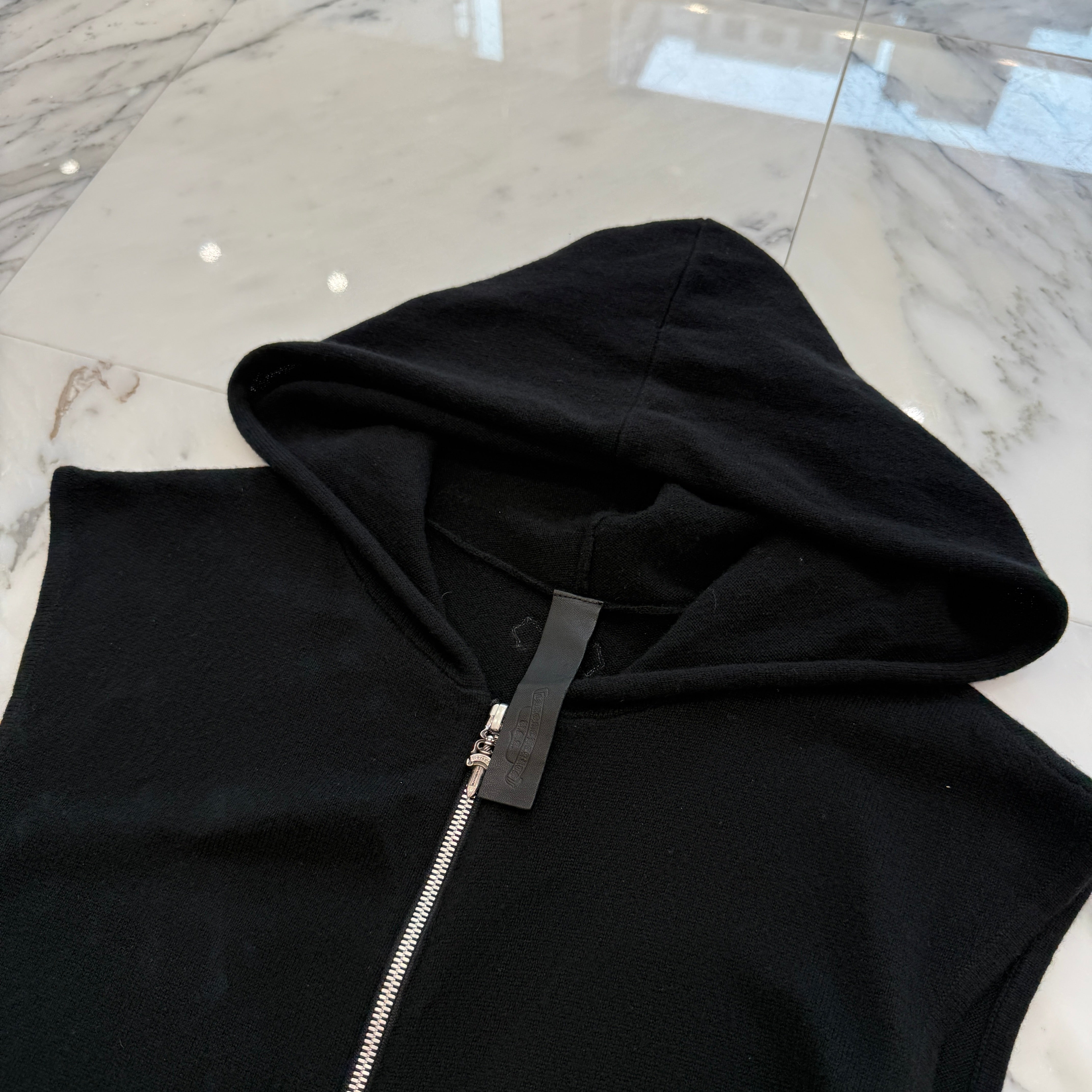 CHROME HEARTS Back Cross Patch Cashmere Hooded Zip Vest Size M クロムハーツ バッククロスパッチ カシミヤ フーデッド ジップ ベスト サイズM