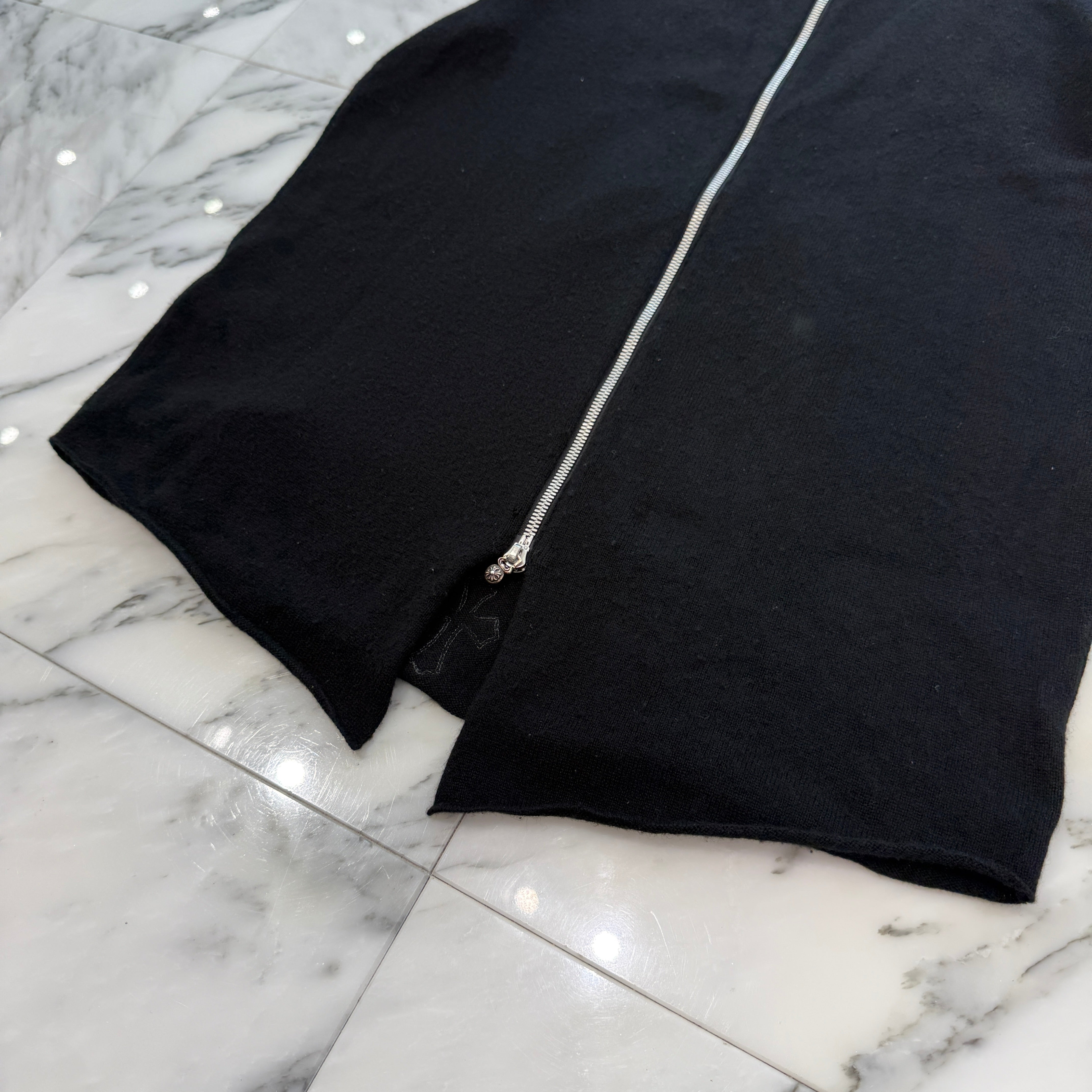 CHROME HEARTS Back Cross Patch Cashmere Hooded Zip Vest Size M クロムハーツ バッククロスパッチ カシミヤ フーデッド ジップ ベスト サイズM