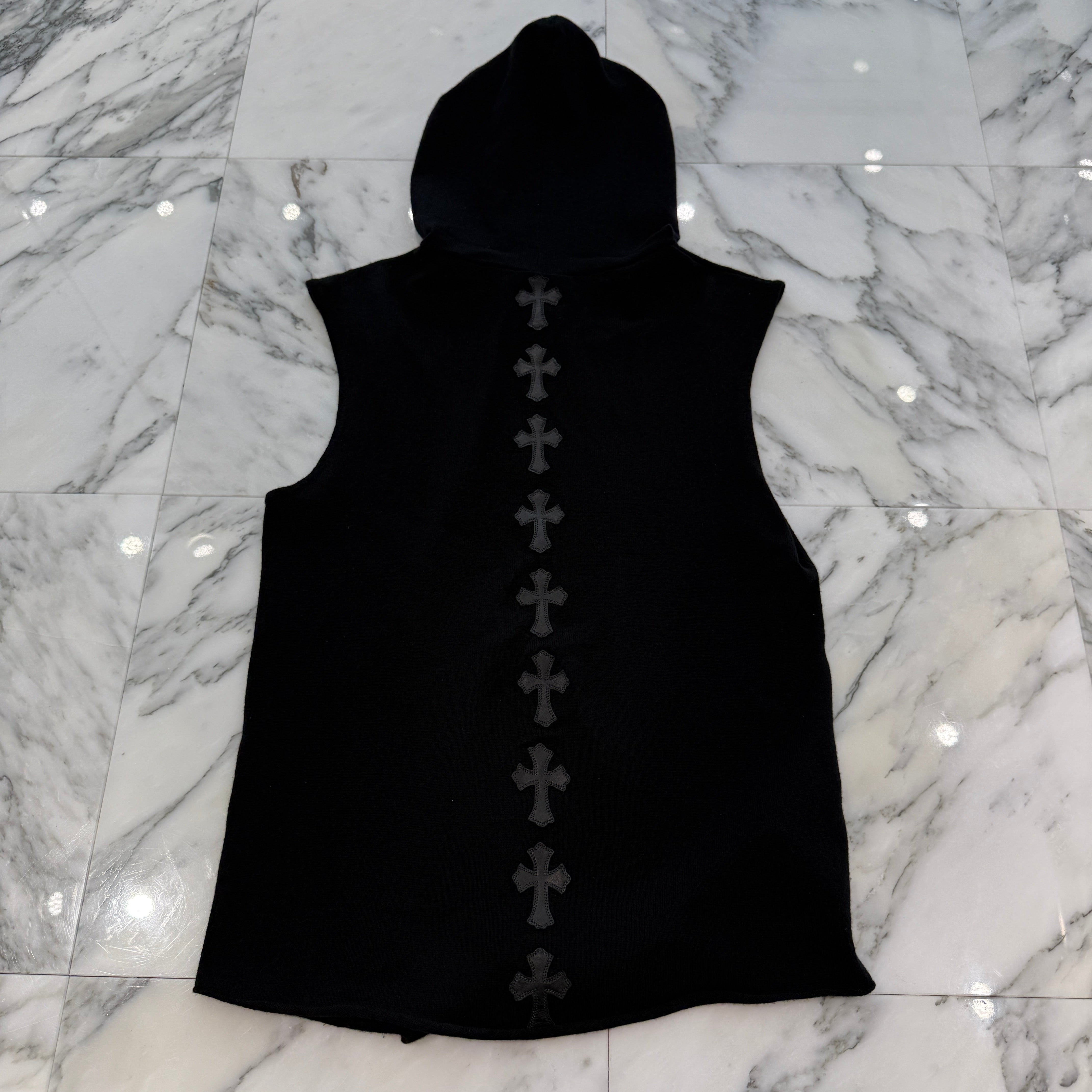 CHROME HEARTS Back Cross Patch Cashmere Hooded Zip Vest Size M クロムハーツ バッククロスパッチ カシミヤ フーデッド ジップ ベスト サイズM