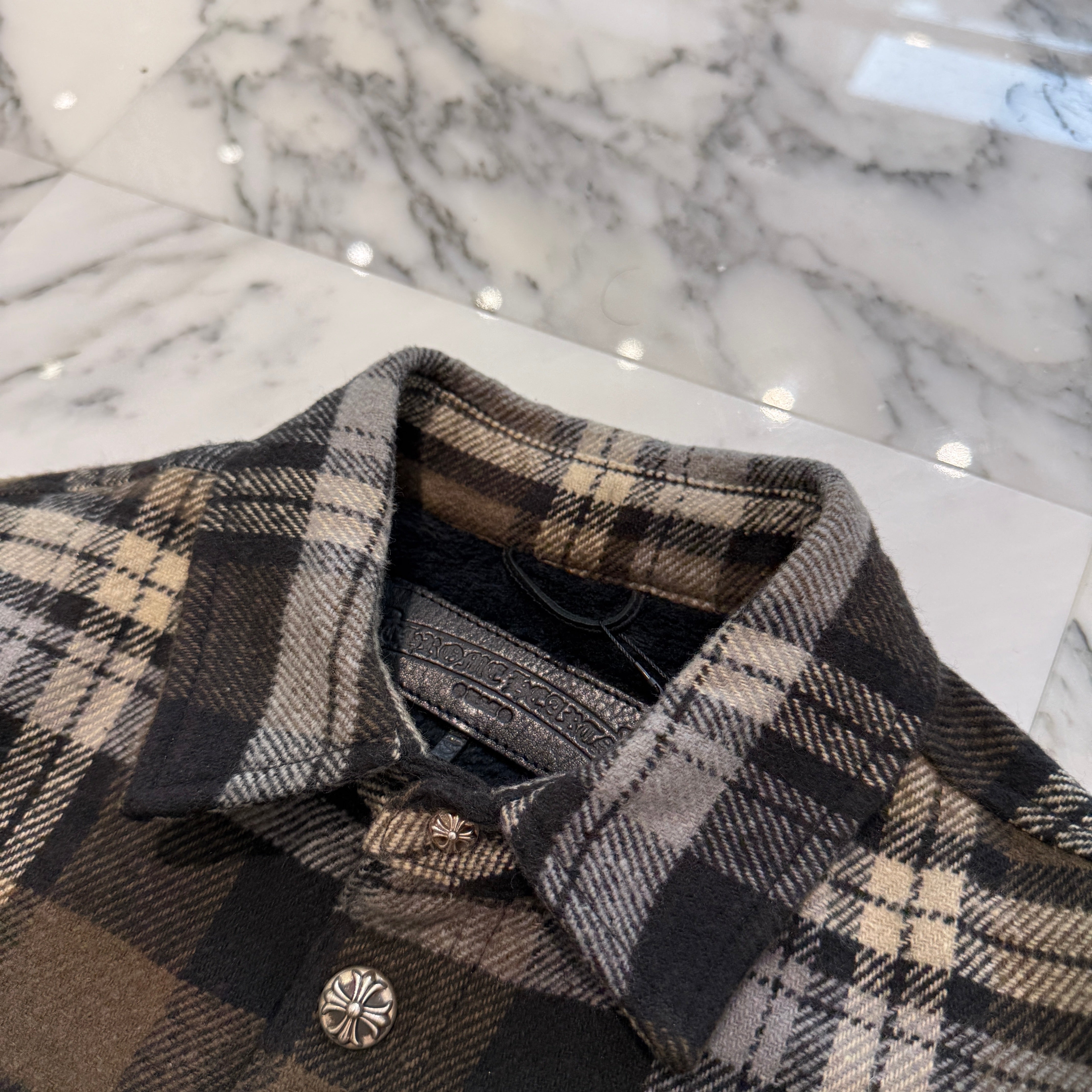 CHROME HEARTS Y NOT Fleece Boa Check Shirt Jacket Size S クロムハーツ ワイノット フリース 裏地ボア チェックシャツ ジャケット サイズS