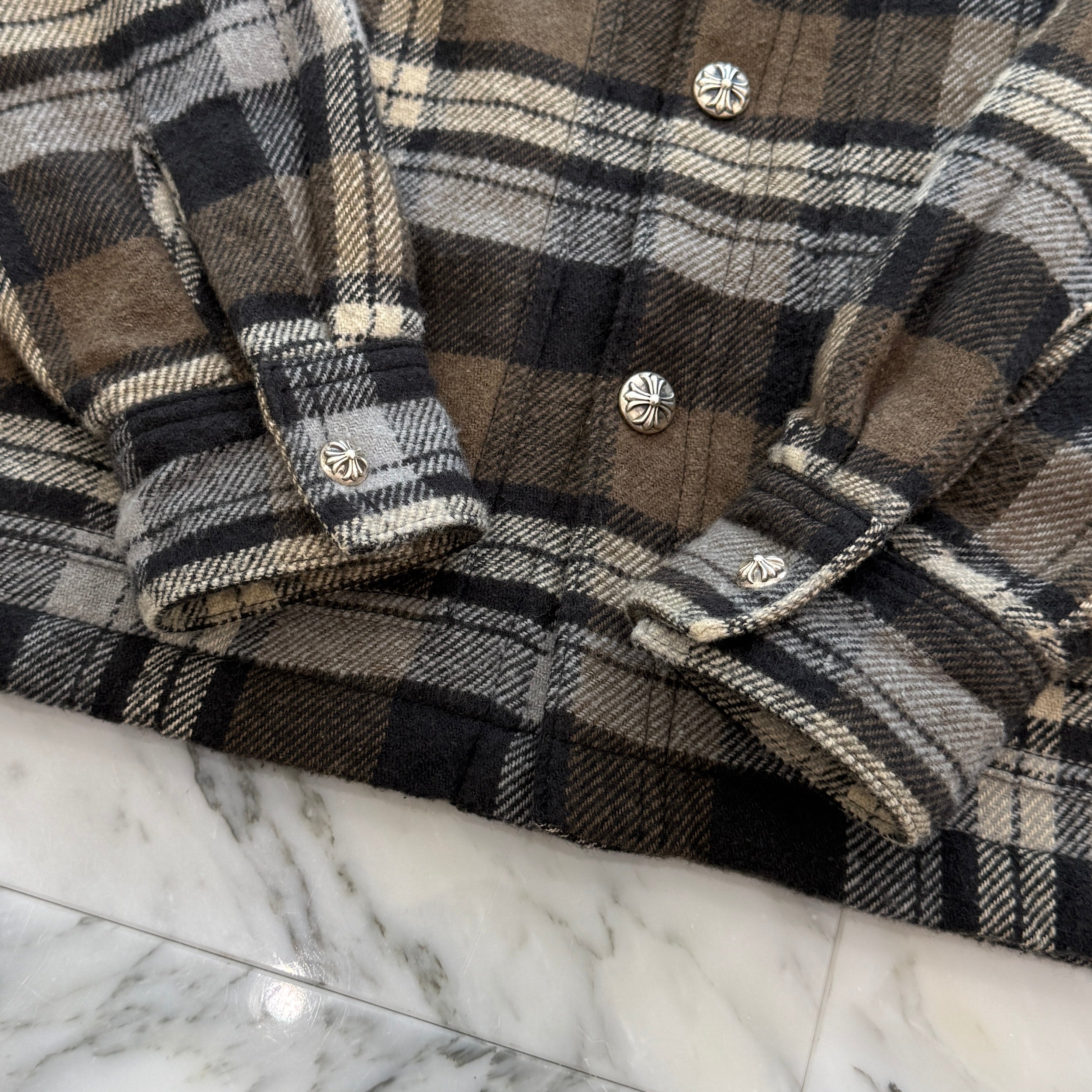 CHROME HEARTS Y NOT Fleece Boa Check Shirt Jacket Size S クロムハーツ ワイノット フリース 裏地ボア チェックシャツ ジャケット サイズS