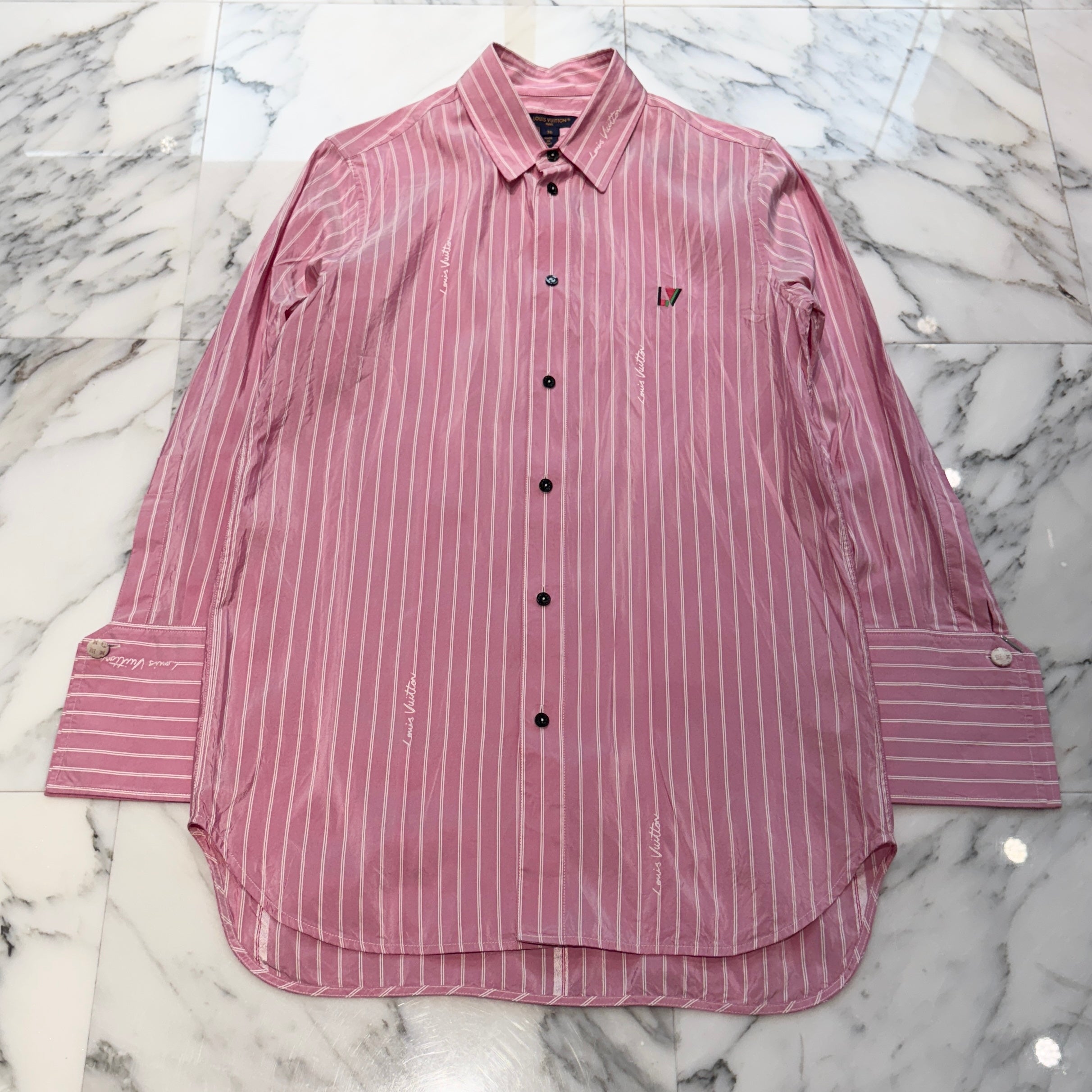 LOUIS VUITTON 2024SS Double Stripe Silk Shirt 1AFNVA Size 36 ルイヴィトン ダブルストライプ シルクシャツ サイズ36