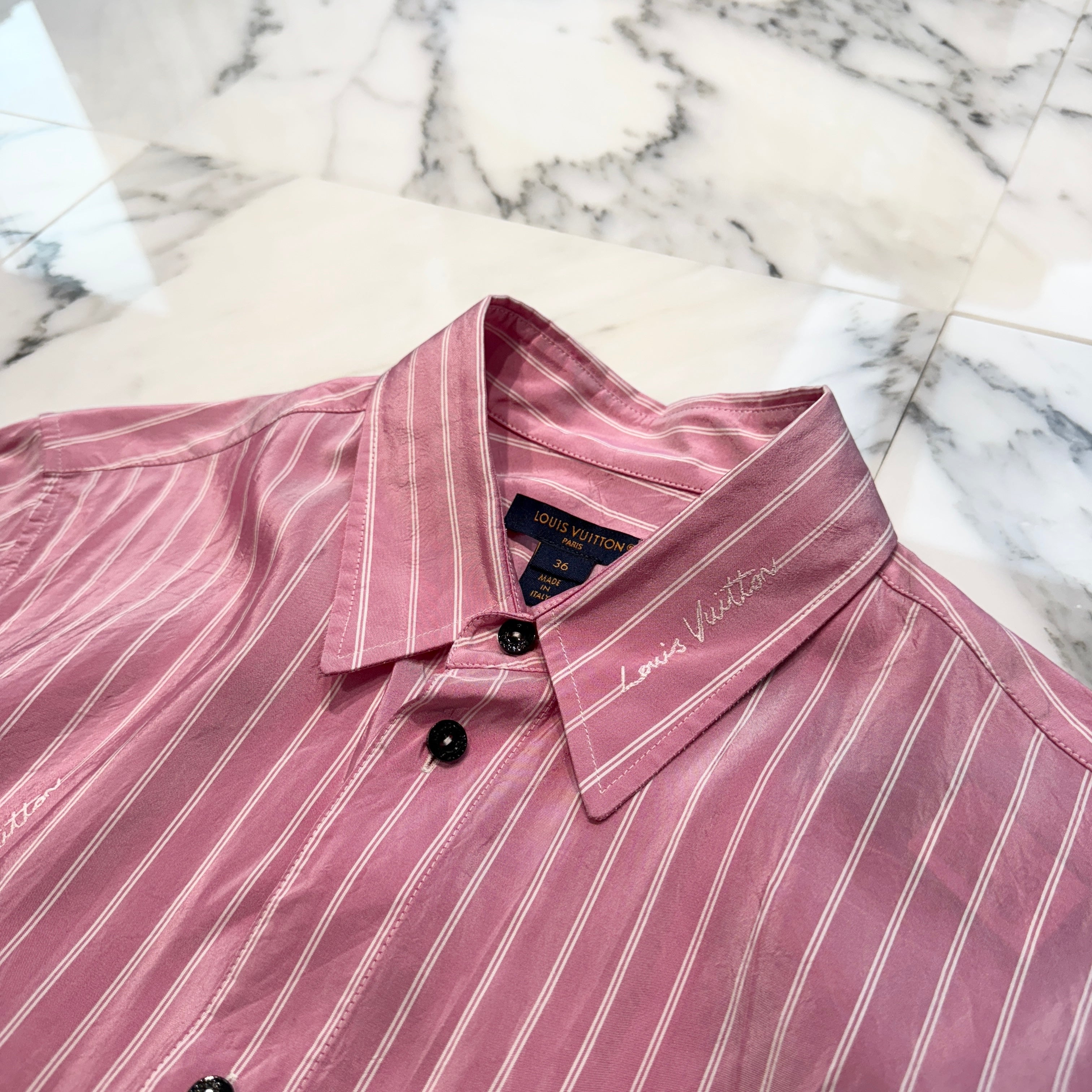 LOUIS VUITTON 2024SS Double Stripe Silk Shirt 1AFNVA Size 36 ルイヴィトン ダブルストライプ シルクシャツ サイズ36