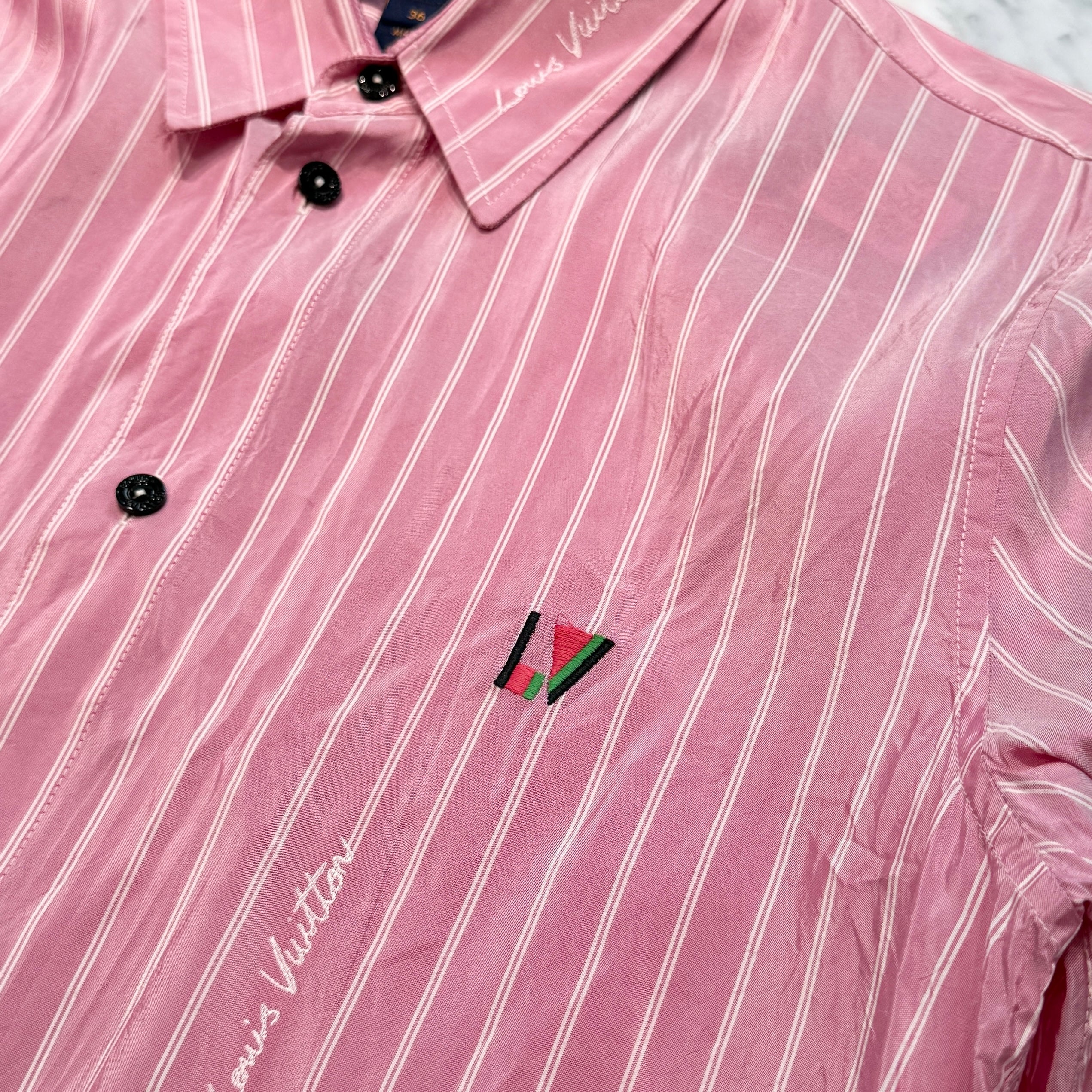 LOUIS VUITTON 2024SS Double Stripe Silk Shirt 1AFNVA Size 36 ルイヴィトン ダブルストライプ シルクシャツ サイズ36