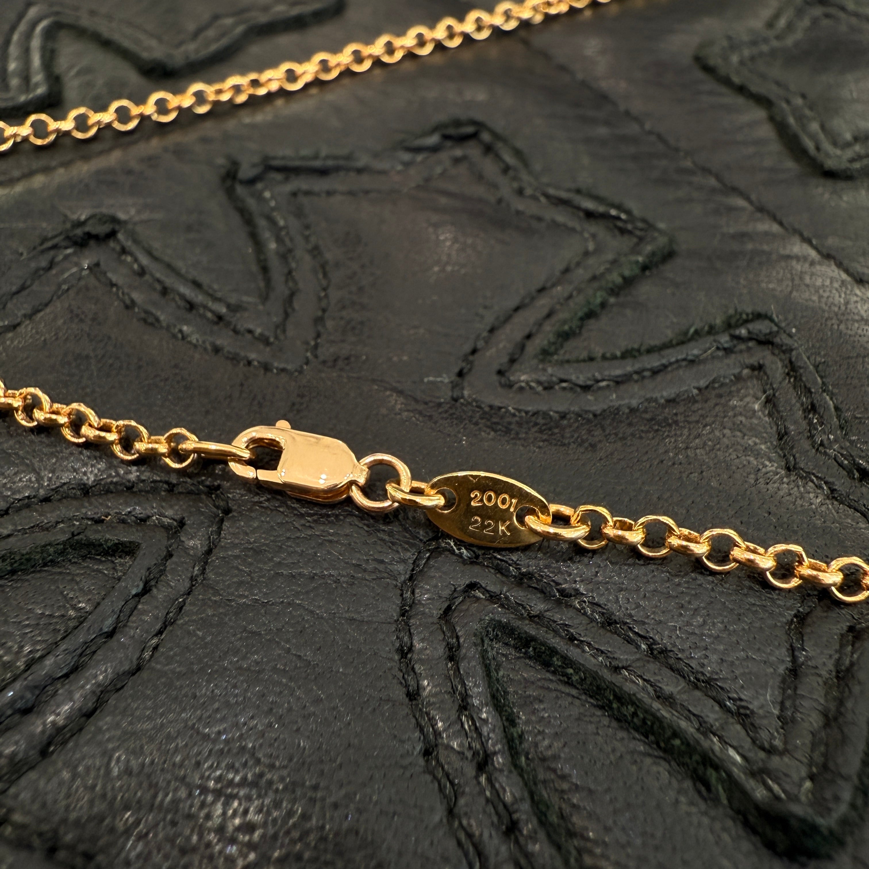 CHROME HEARTS 22K Safety Pin 1 Diamond Roll Chain Necklace Size 16 Inch クロムハーツ 22K セーフティピン 1ダイヤモンド ロールチェーン ネックレス 16インチ