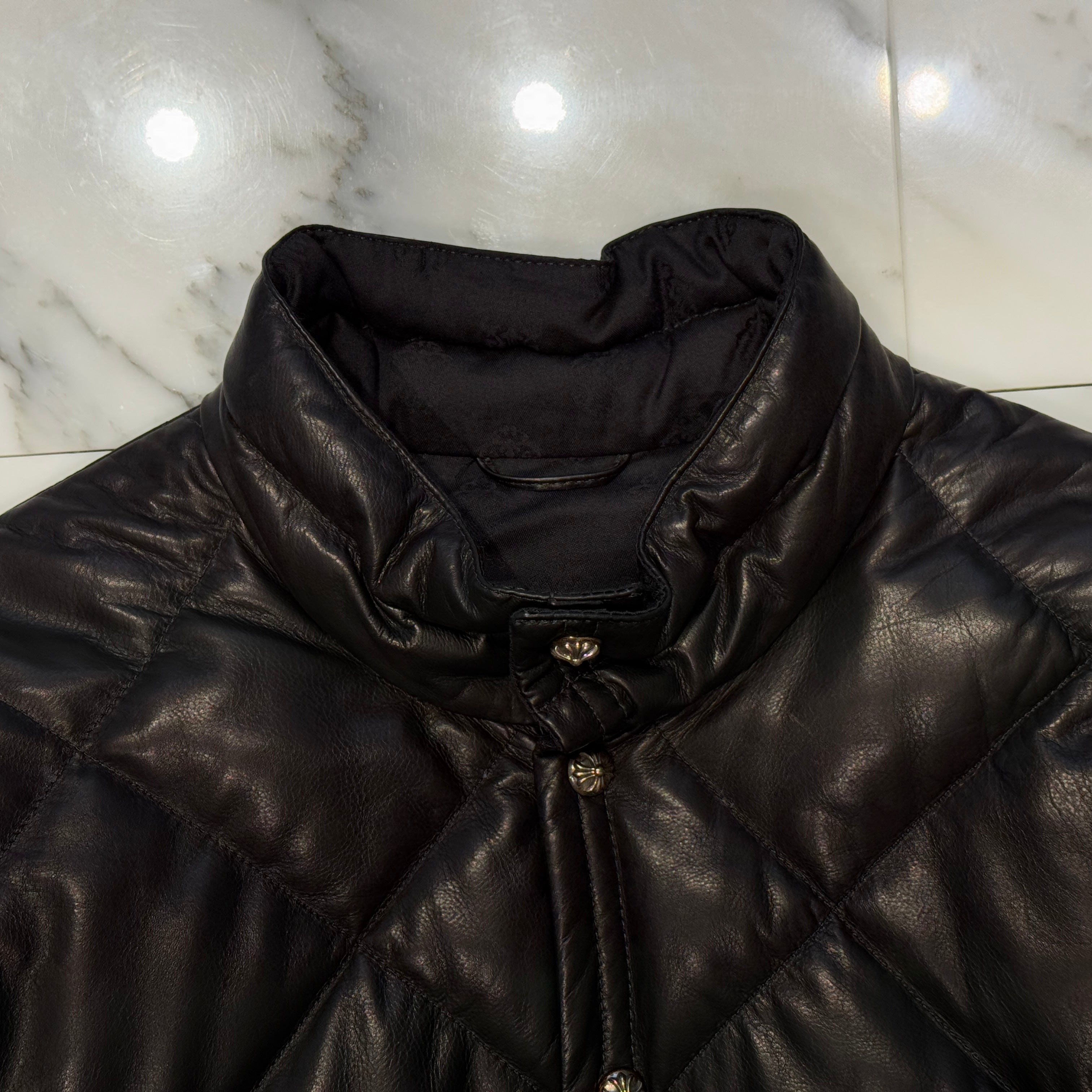 CHROME HEARTS Quilted Cross Ball Button Down Jacket Size S クロムハーツ キルティング クロスボールボタン ダウンジャケット サイズS