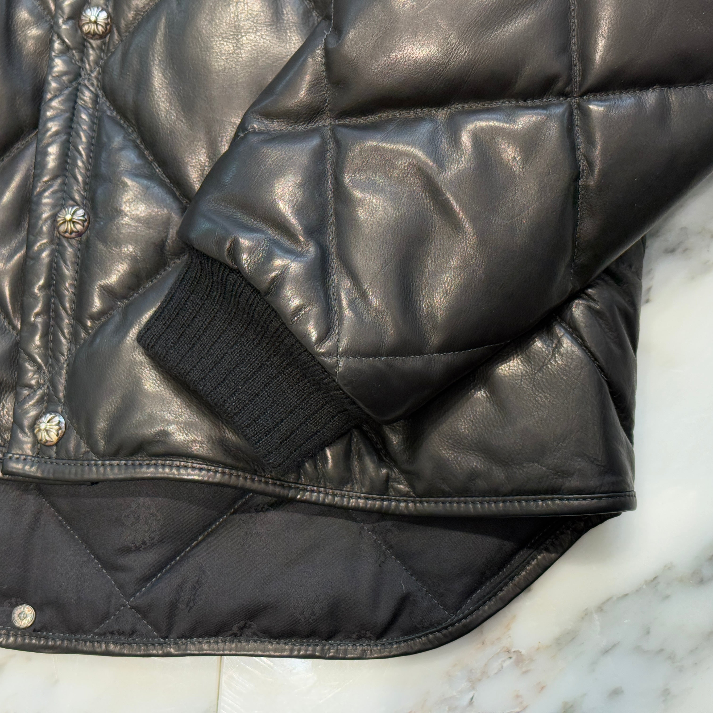 CHROME HEARTS Quilted Cross Ball Button Down Jacket Size S クロムハーツ キルティング クロスボールボタン ダウンジャケット サイズS