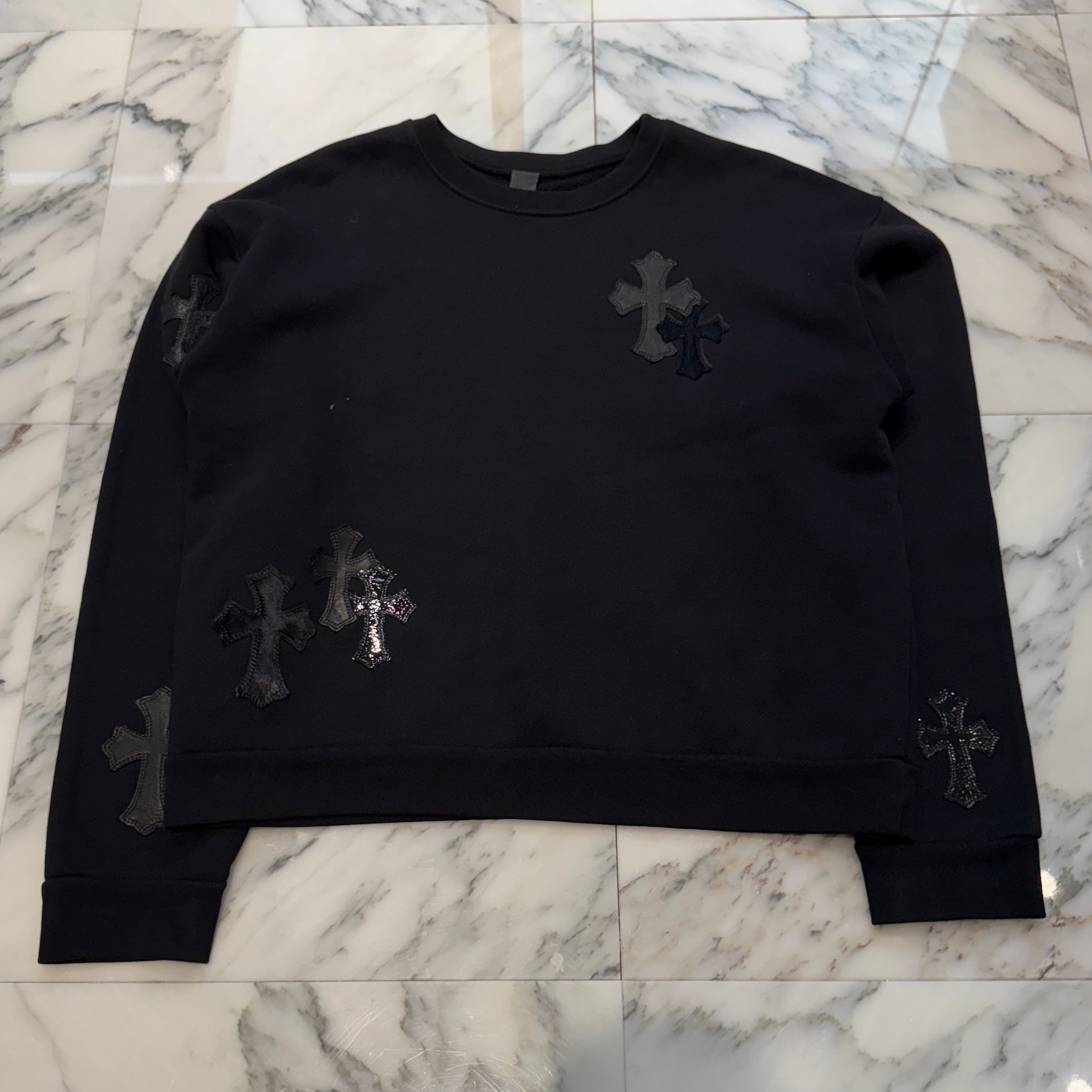 CHROME HEARTS Y NOT Multi Leather Cross Patch Sweatshirt Size S クロムハーツ ワイノット マルチレザークロスパッチ スウェットシャツ サイズS