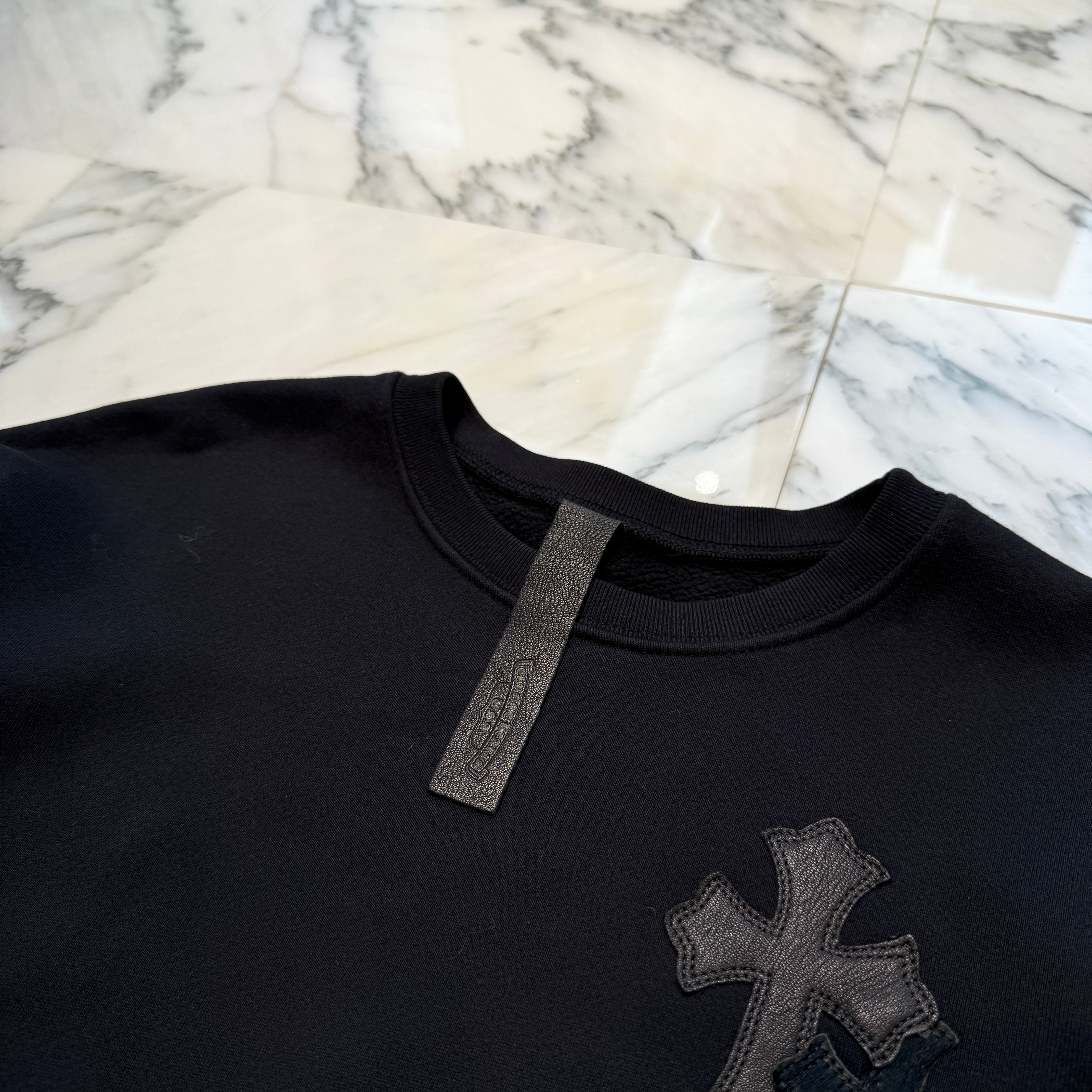 CHROME HEARTS Y NOT Multi Leather Cross Patch Sweatshirt Size S クロムハーツ ワイノット マルチレザークロスパッチ スウェットシャツ サイズS