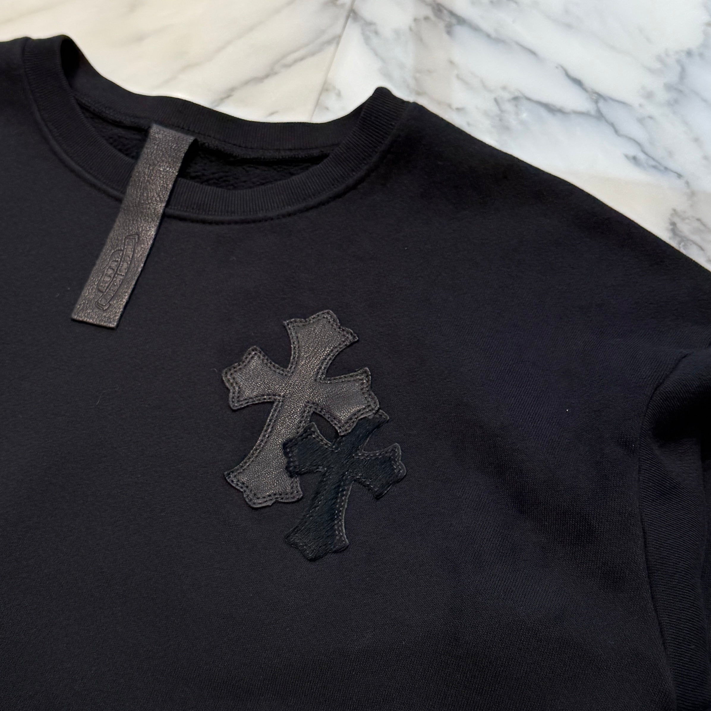 CHROME HEARTS Y NOT Multi Leather Cross Patch Sweatshirt Size S