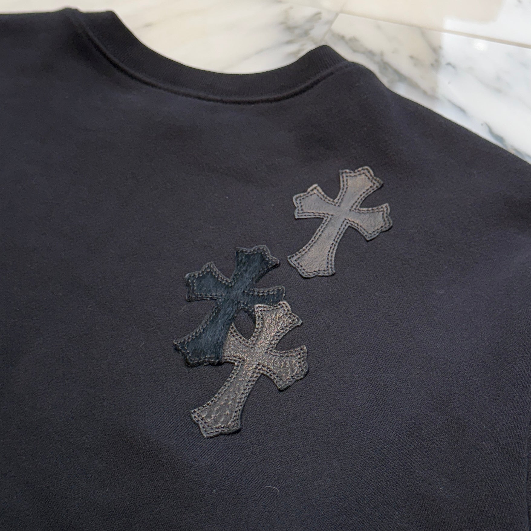 CHROME HEARTS Y NOT Multi Leather Cross Patch Sweatshirt Size S クロムハーツ ワイノット マルチレザークロスパッチ スウェットシャツ サイズS