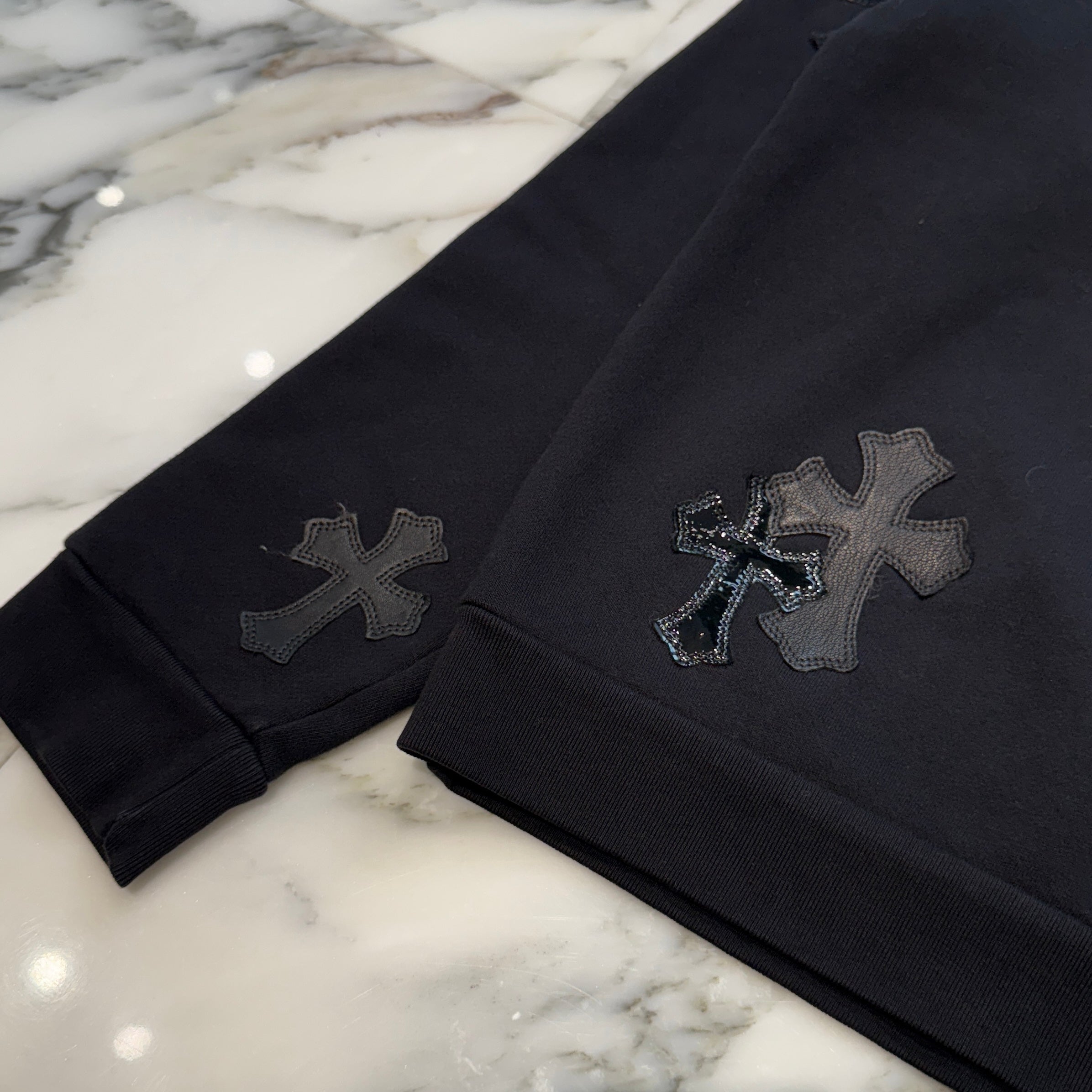 CHROME HEARTS Y NOT Multi Leather Cross Patch Sweatshirt Size S